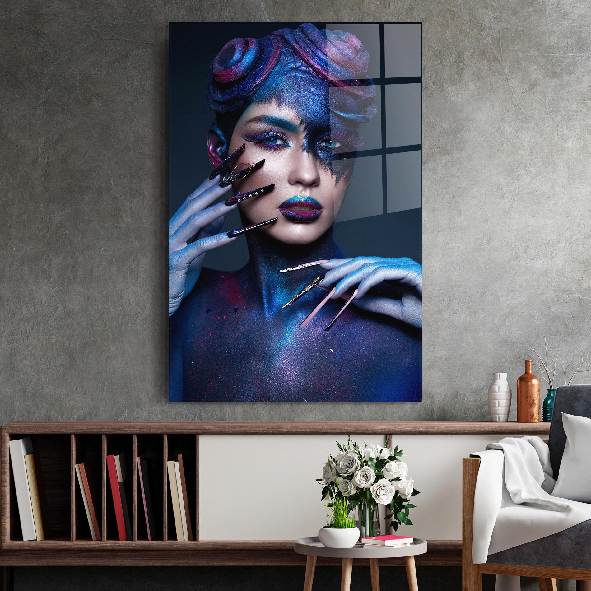 Стъклена картина Galaxy Hair Girl mockup 2