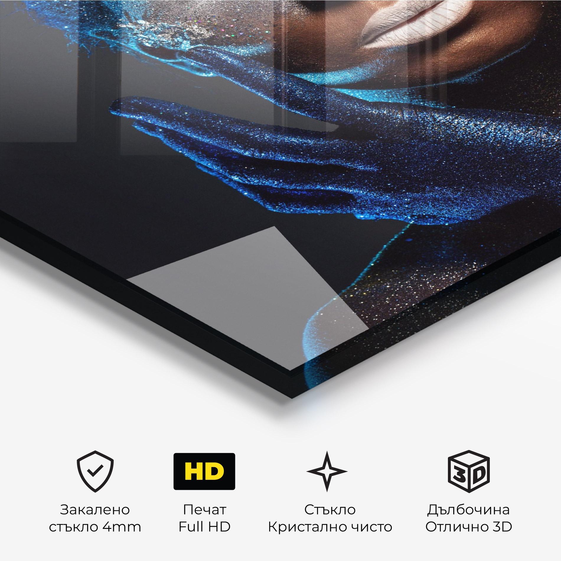 Стъклена картина Blue Hair Hands mockup 3