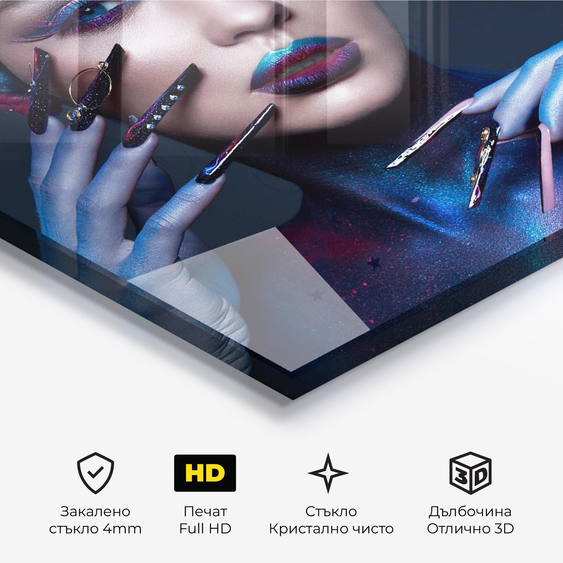 Стъклена картина Galaxy Hair Girl mockup 3