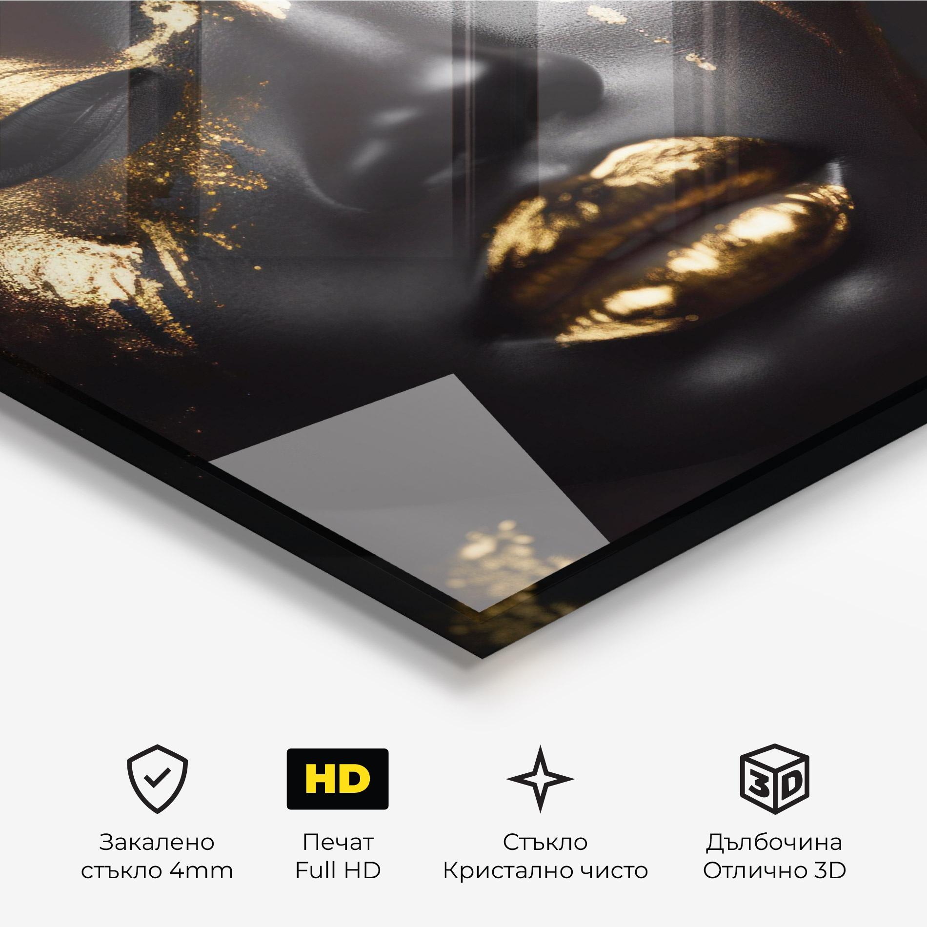 Стъклена картина Gold Eyes Makeup mockup 3