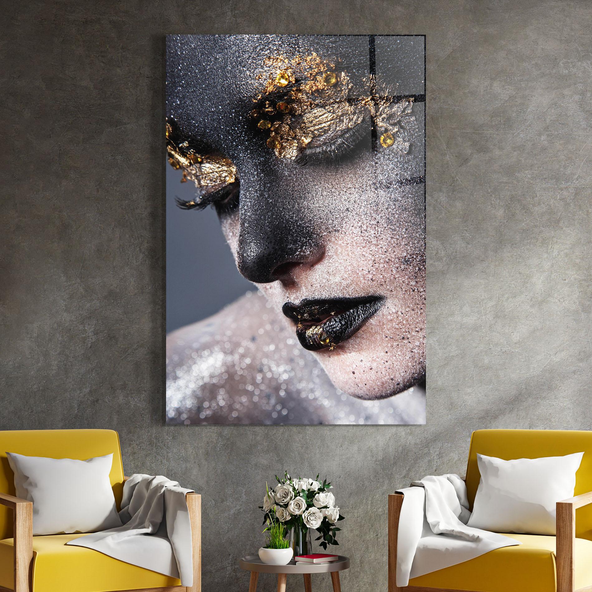 Стъклена картина Beautiful Gold Artistic Makeup mockup 4
