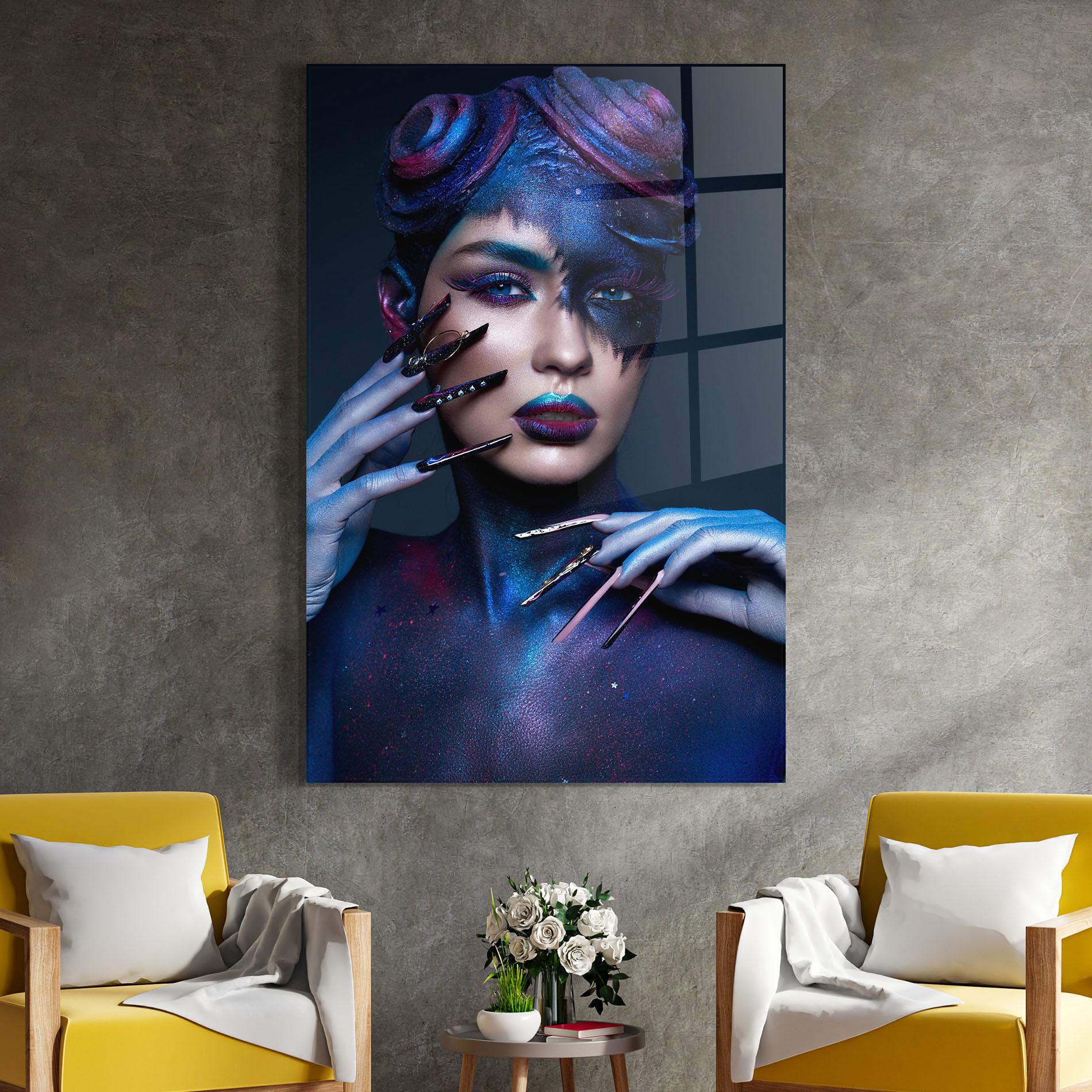 Стъклена картина Galaxy Hair Girl mockup 4