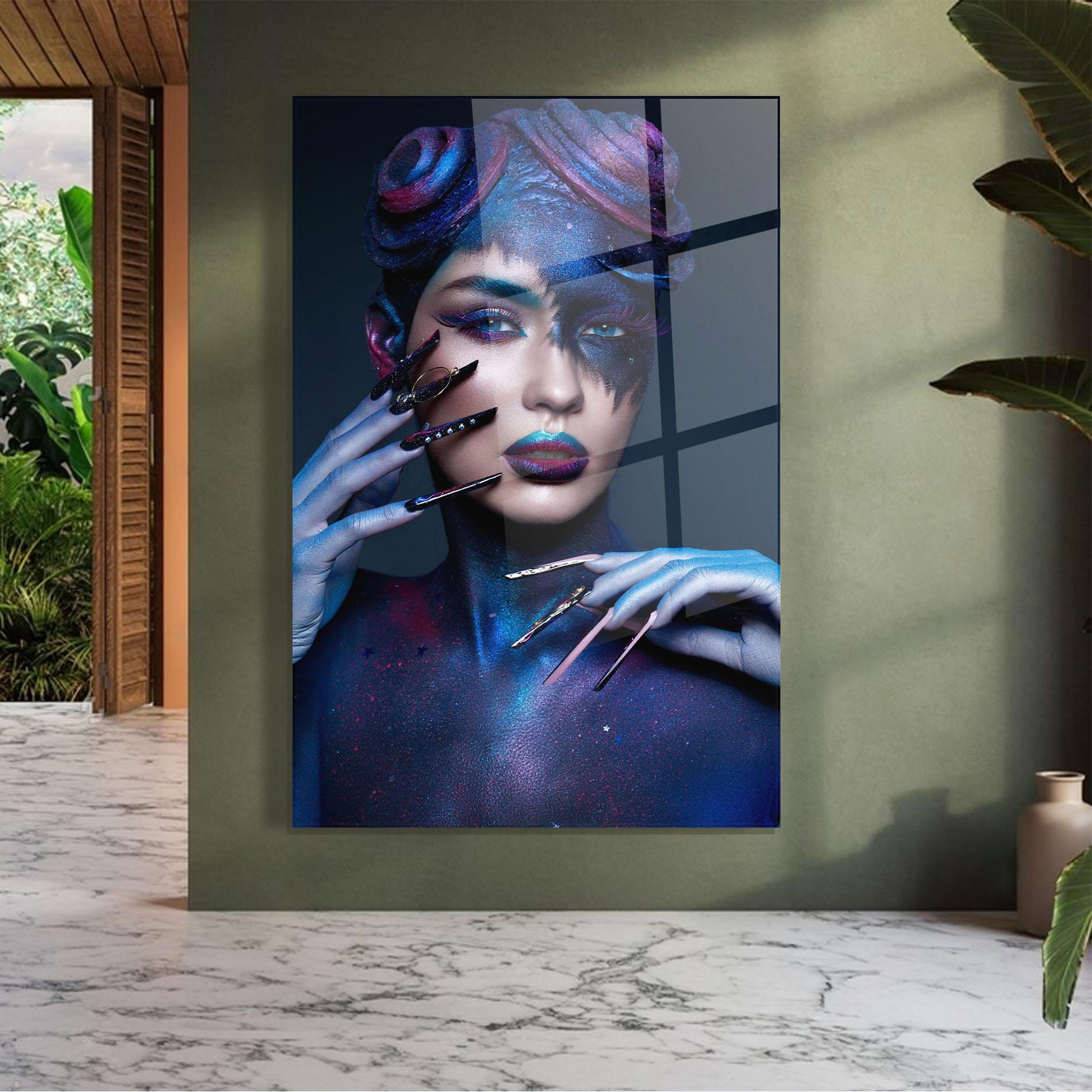 Стъклена картина Galaxy Hair Girl mockup 7