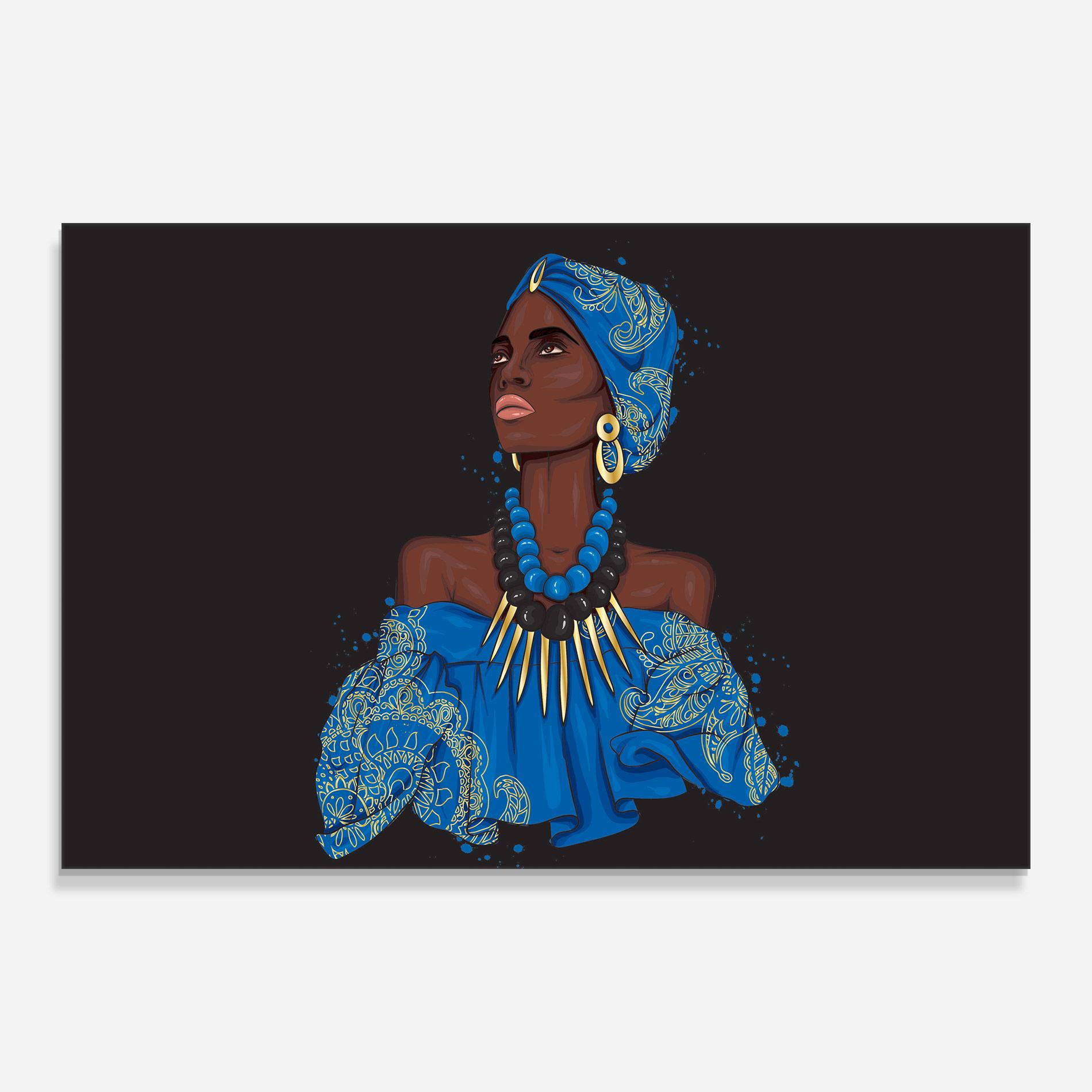 Стъклена картина Blue African Outfit mockup 0
