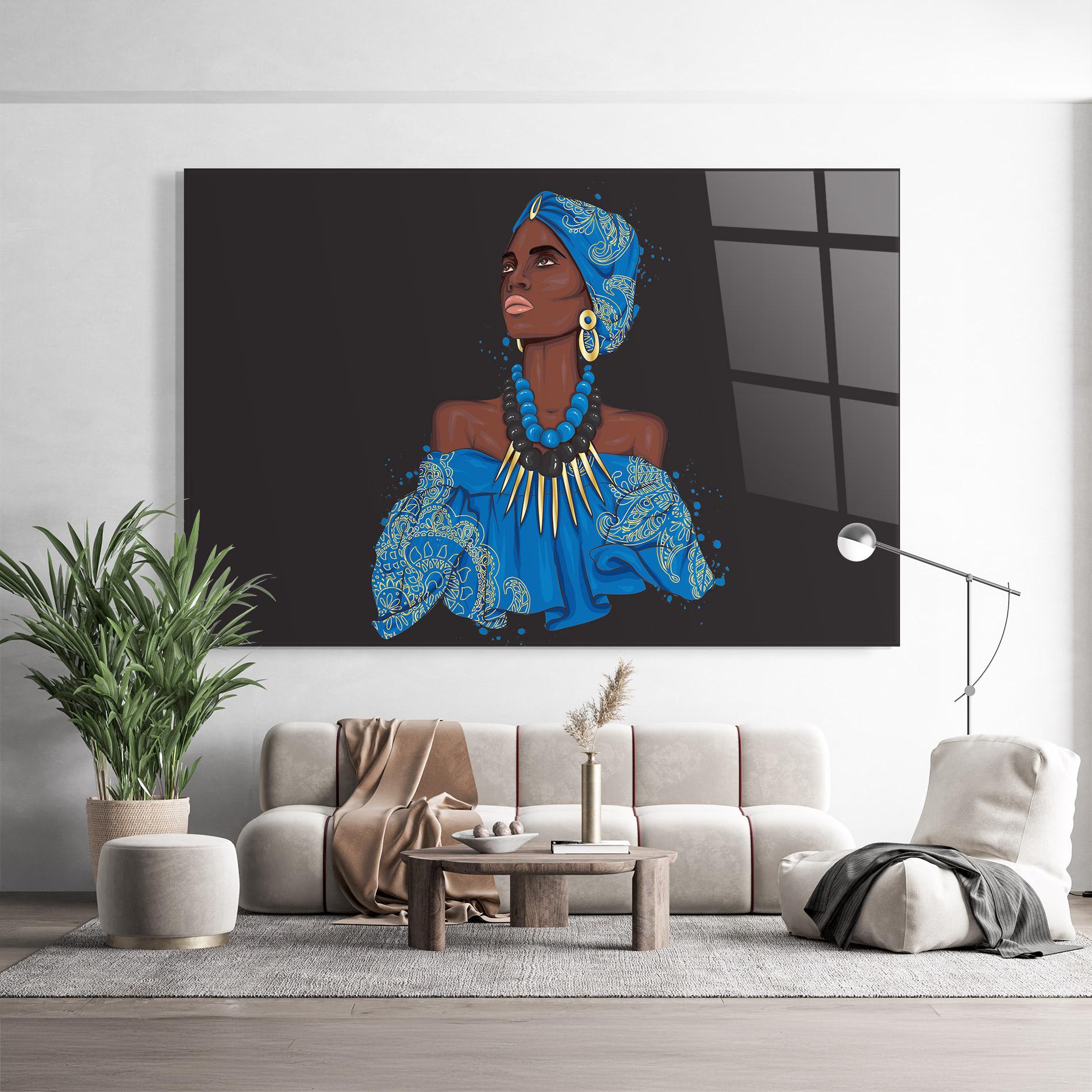 Стъклена картина Blue African Outfit mockup 9
