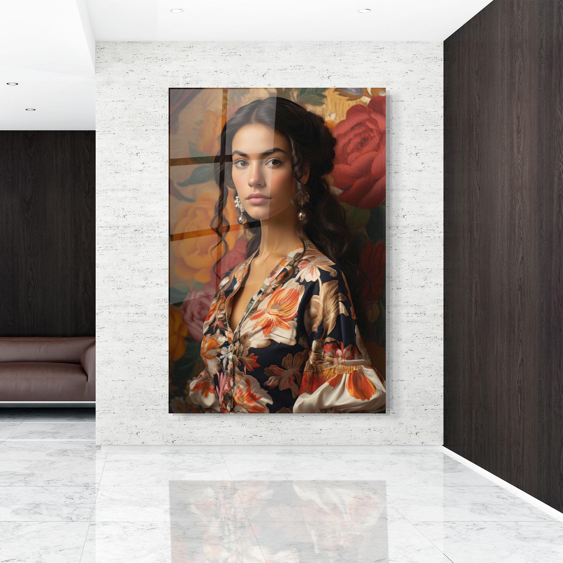 Стъклена картина Floral Dress Lady mockup 9