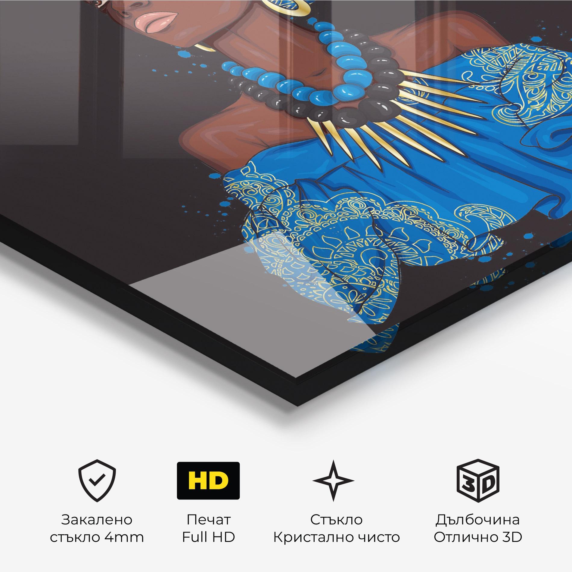 Стъклена картина Blue African Outfit mockup 3