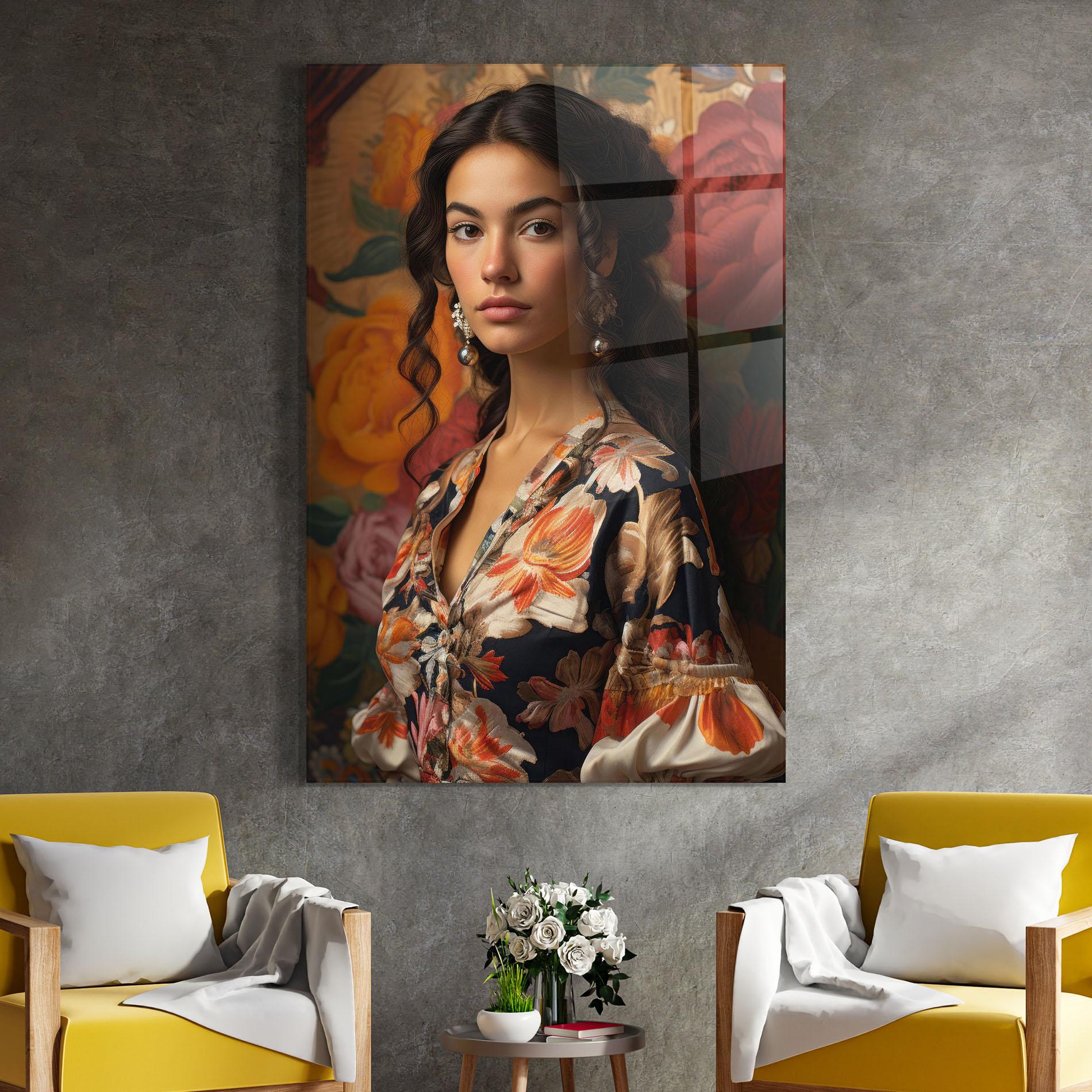 Стъклена картина Floral Dress Lady mockup 4