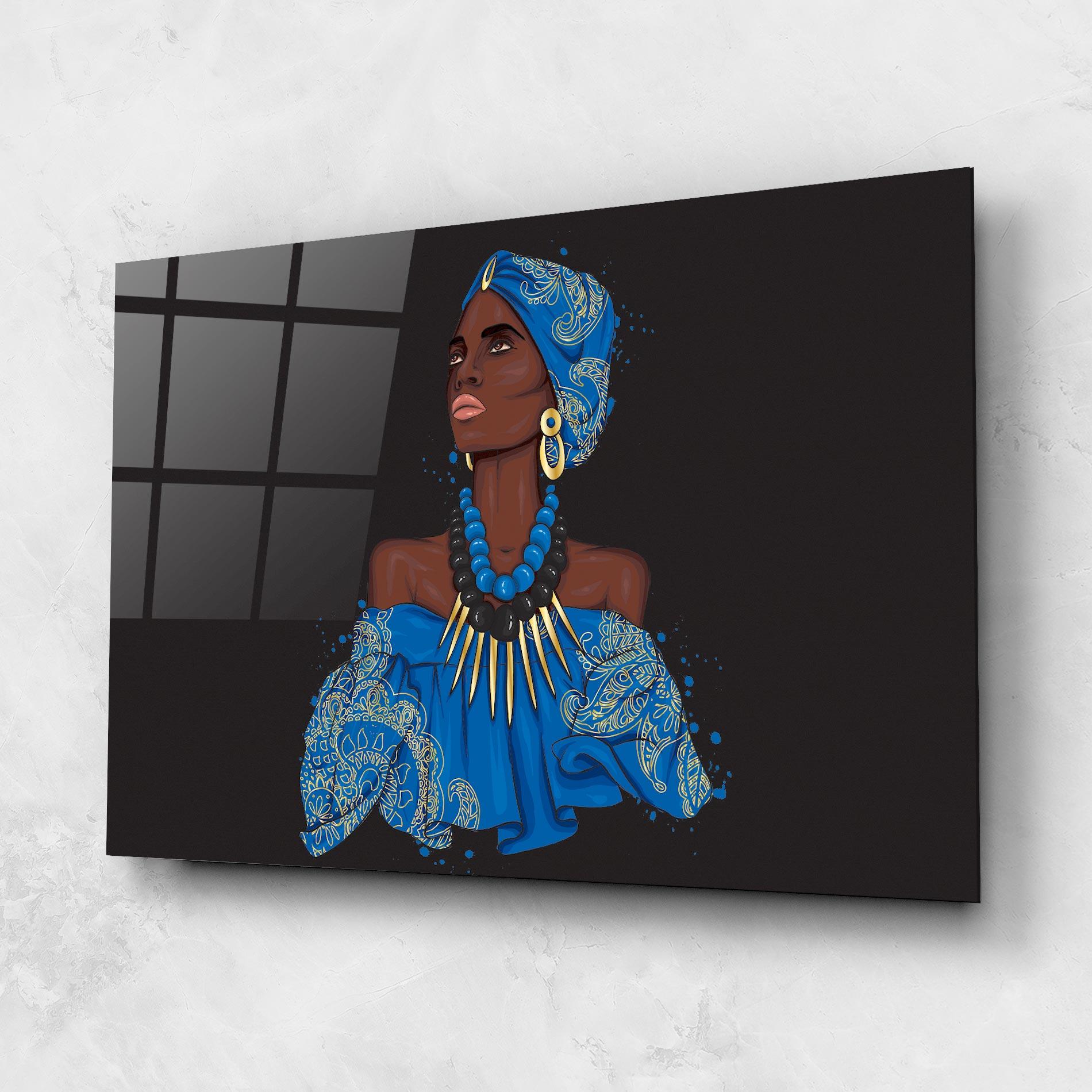 Стъклена картина Blue African Outfit mockup 1