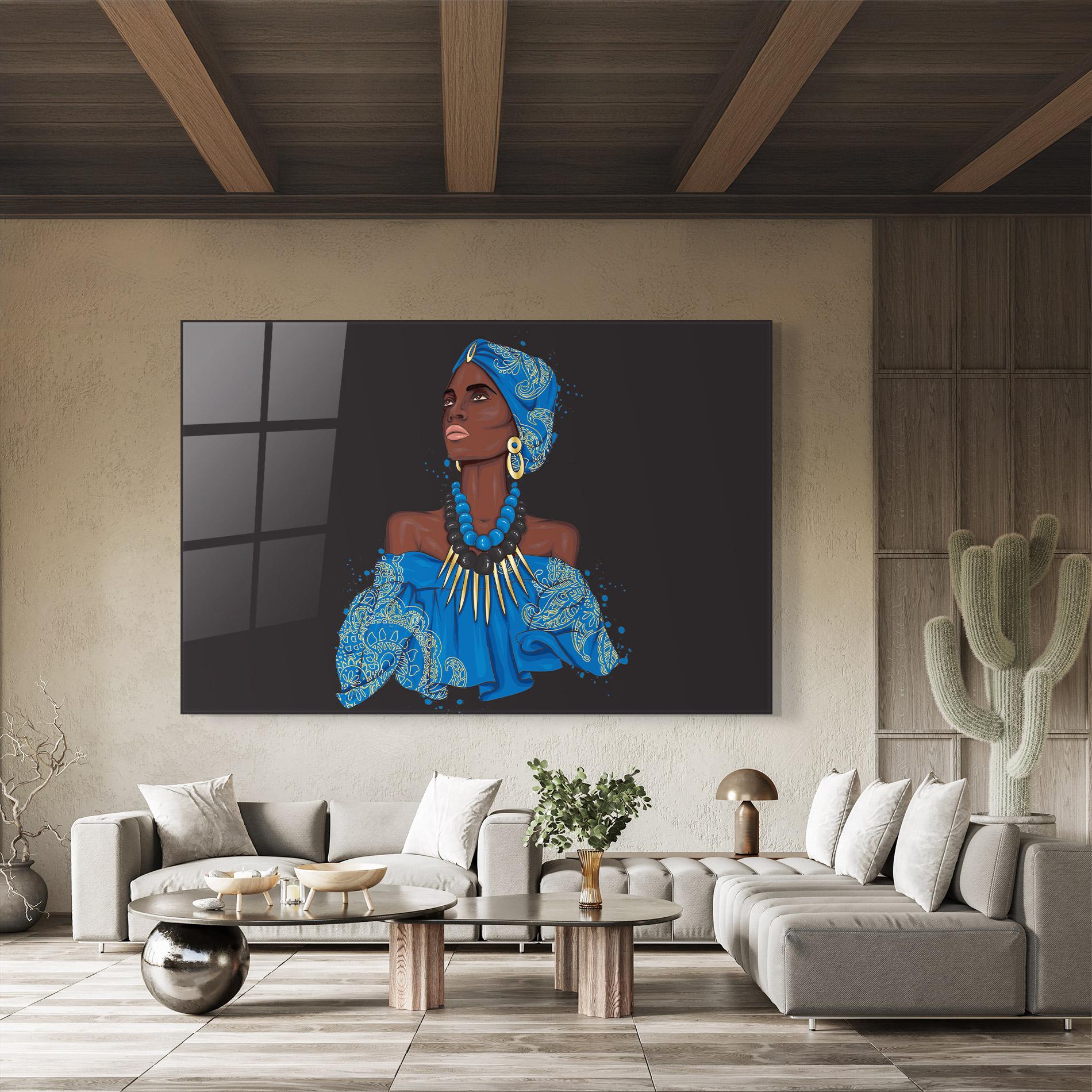 Стъклена картина Blue African Outfit mockup 8