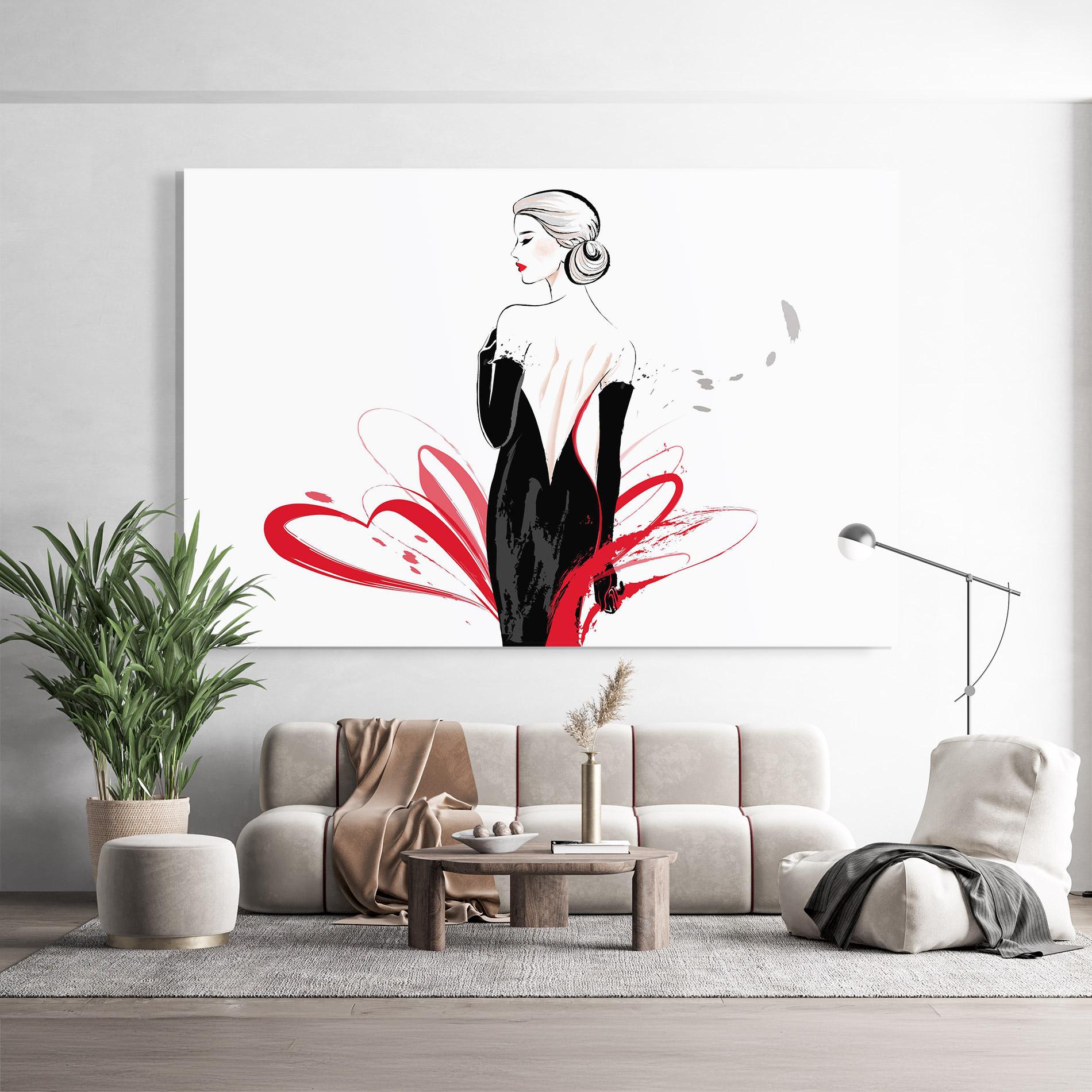 Стъклена картина Black Red Dress mockup 9