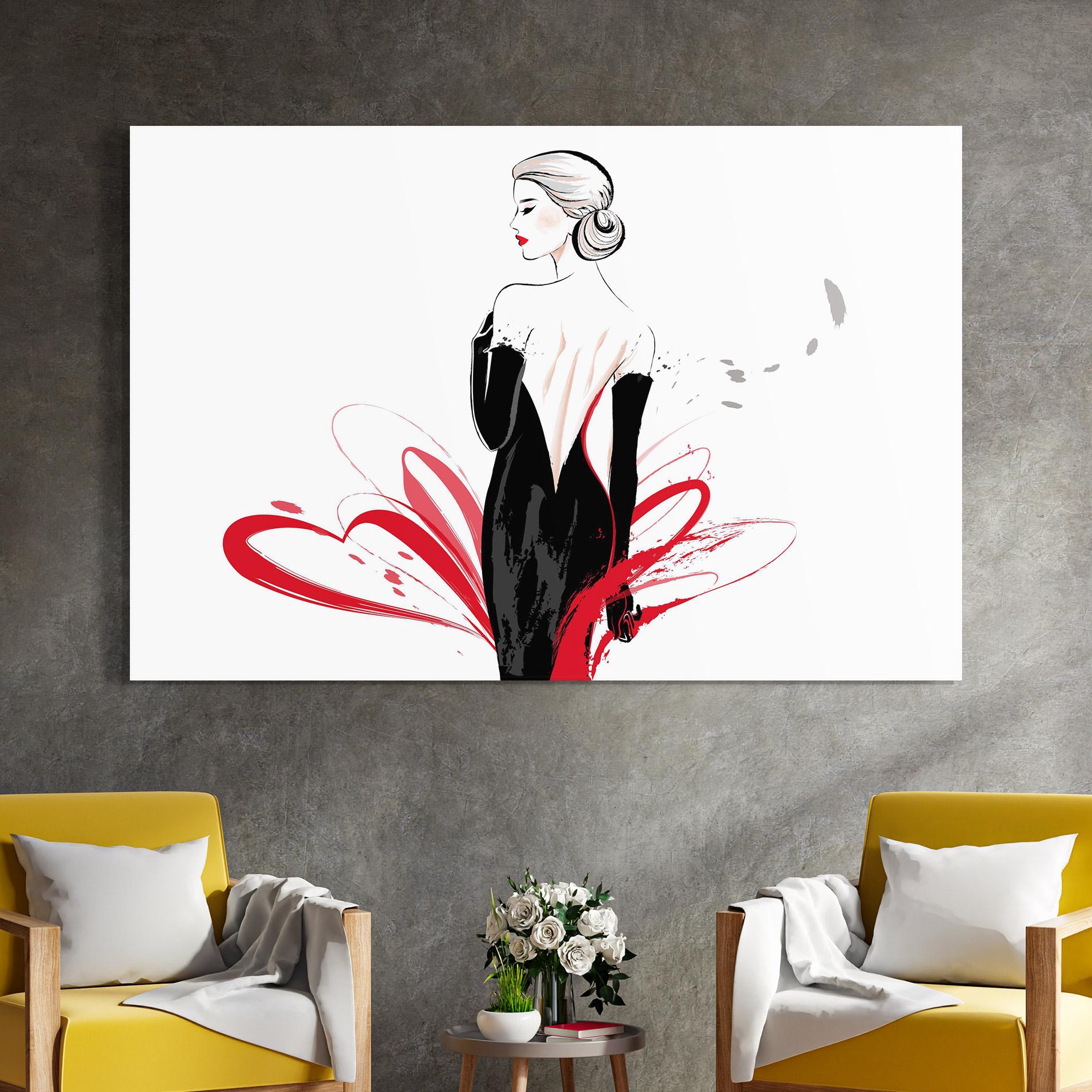 Стъклена картина Black Red Dress mockup 4