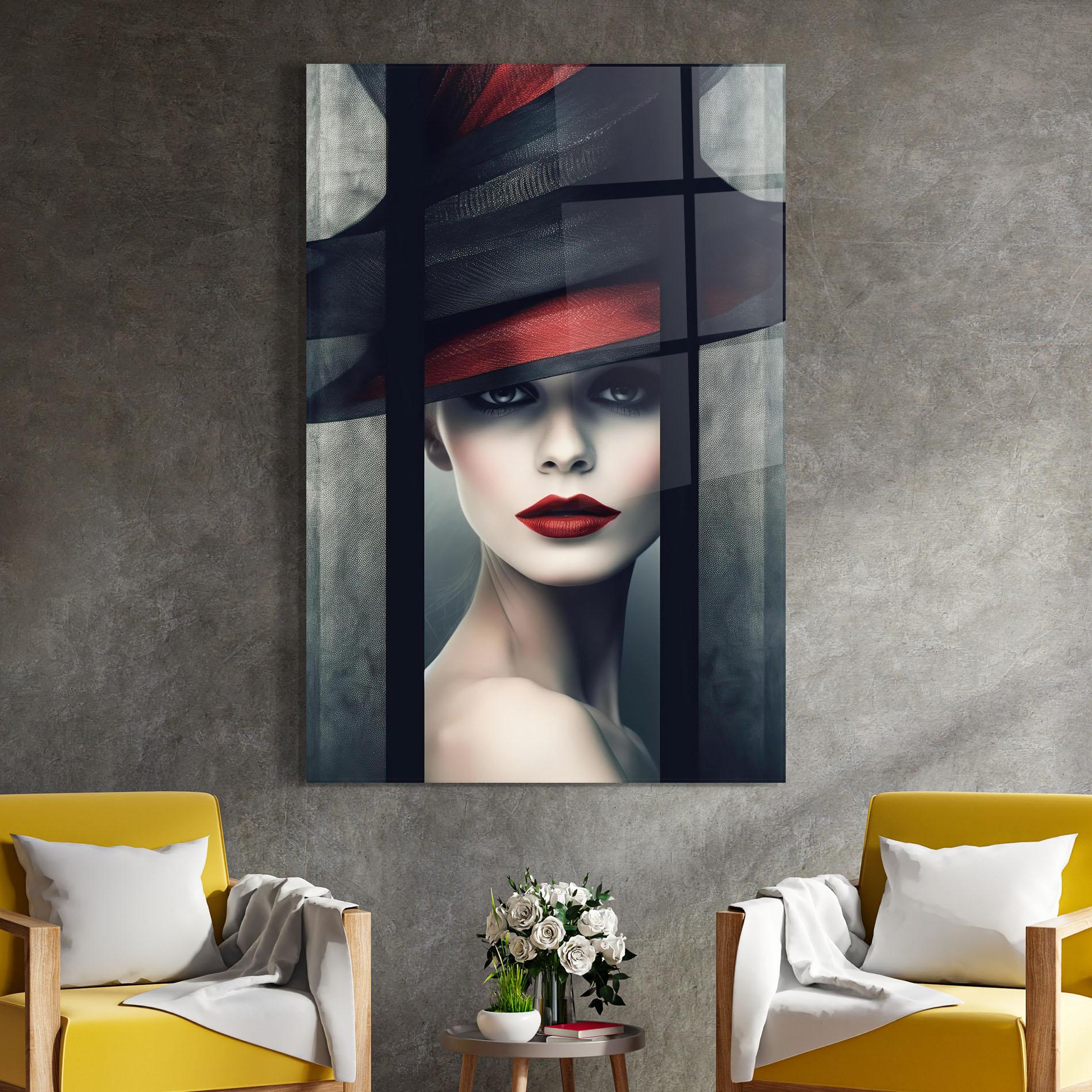 Стъклена картина Big Red Black Hat mockup 4