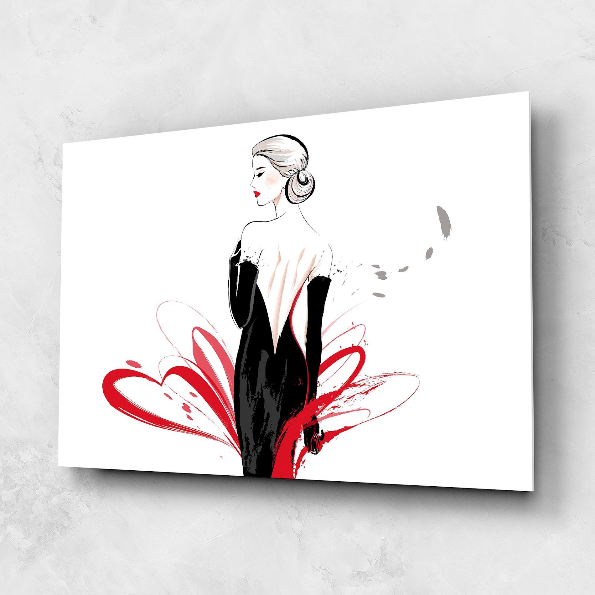 Стъклена картина Black Red Dress mockup 1