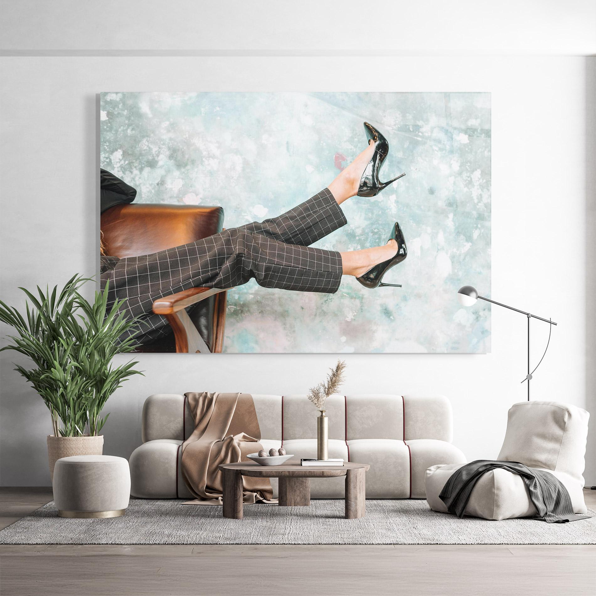 Стъклена картина Black Shoes On Chair mockup 9