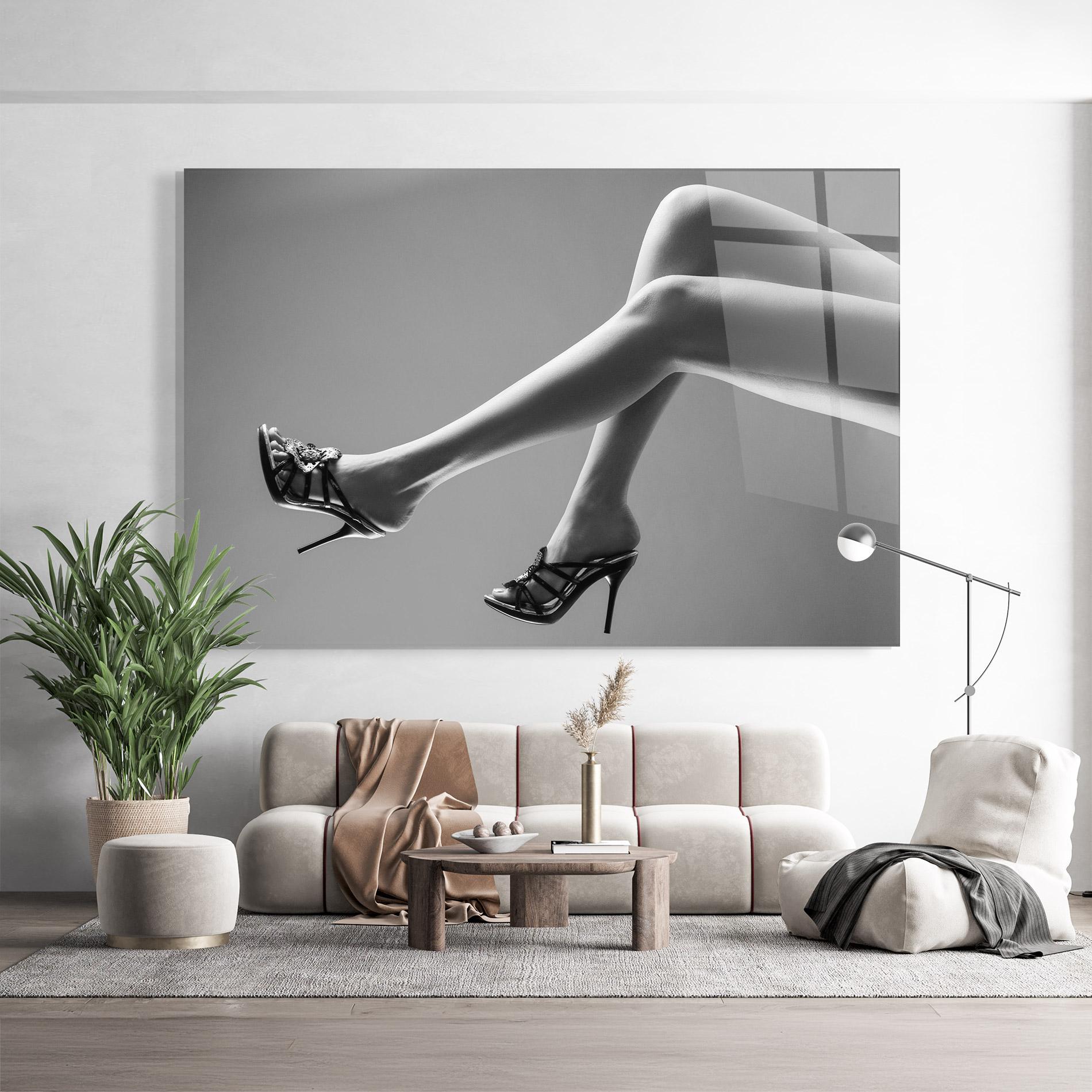 Стъклена картина Black Shoes On Grey mockup 9