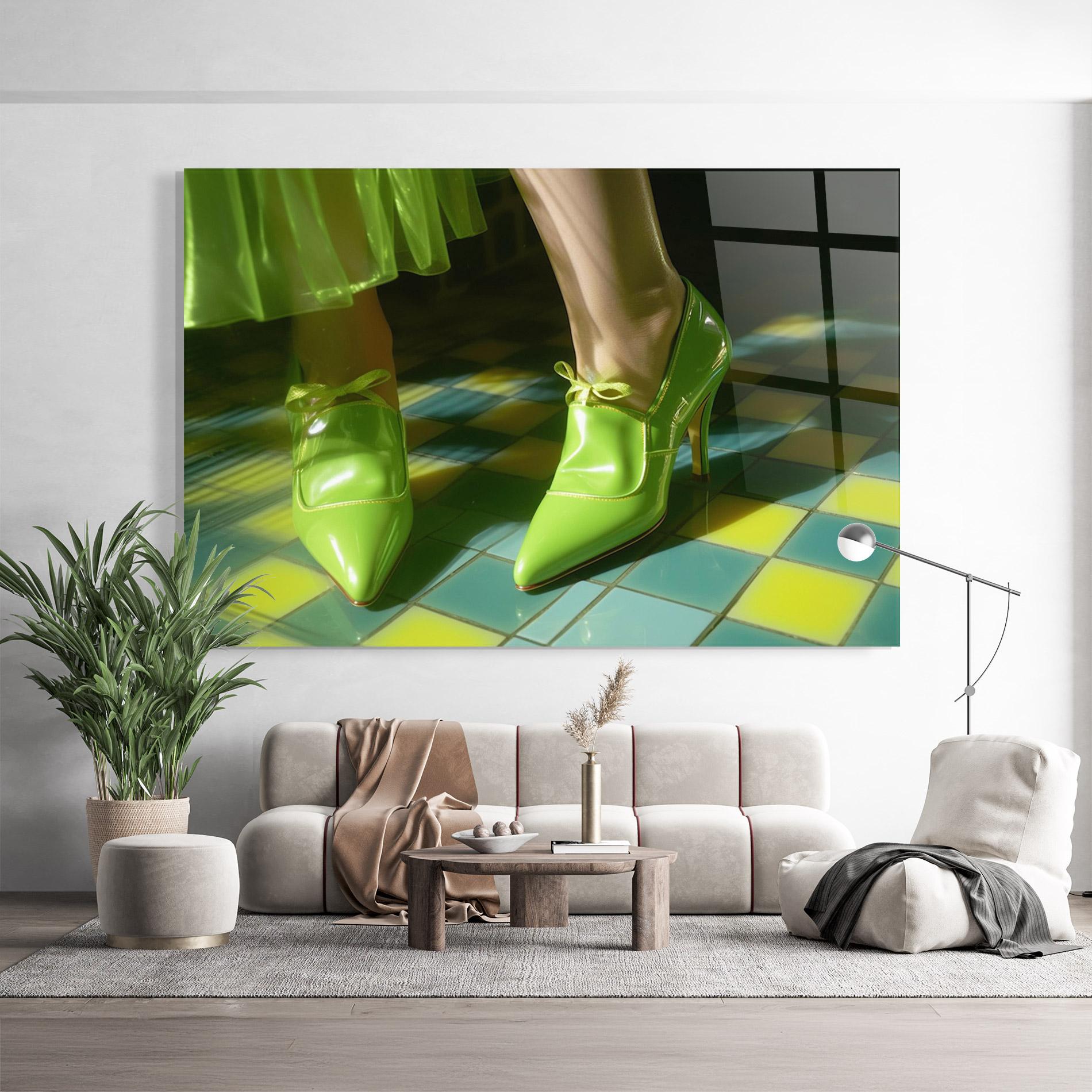 Стъклена картина Green Elegant Shoes mockup 9