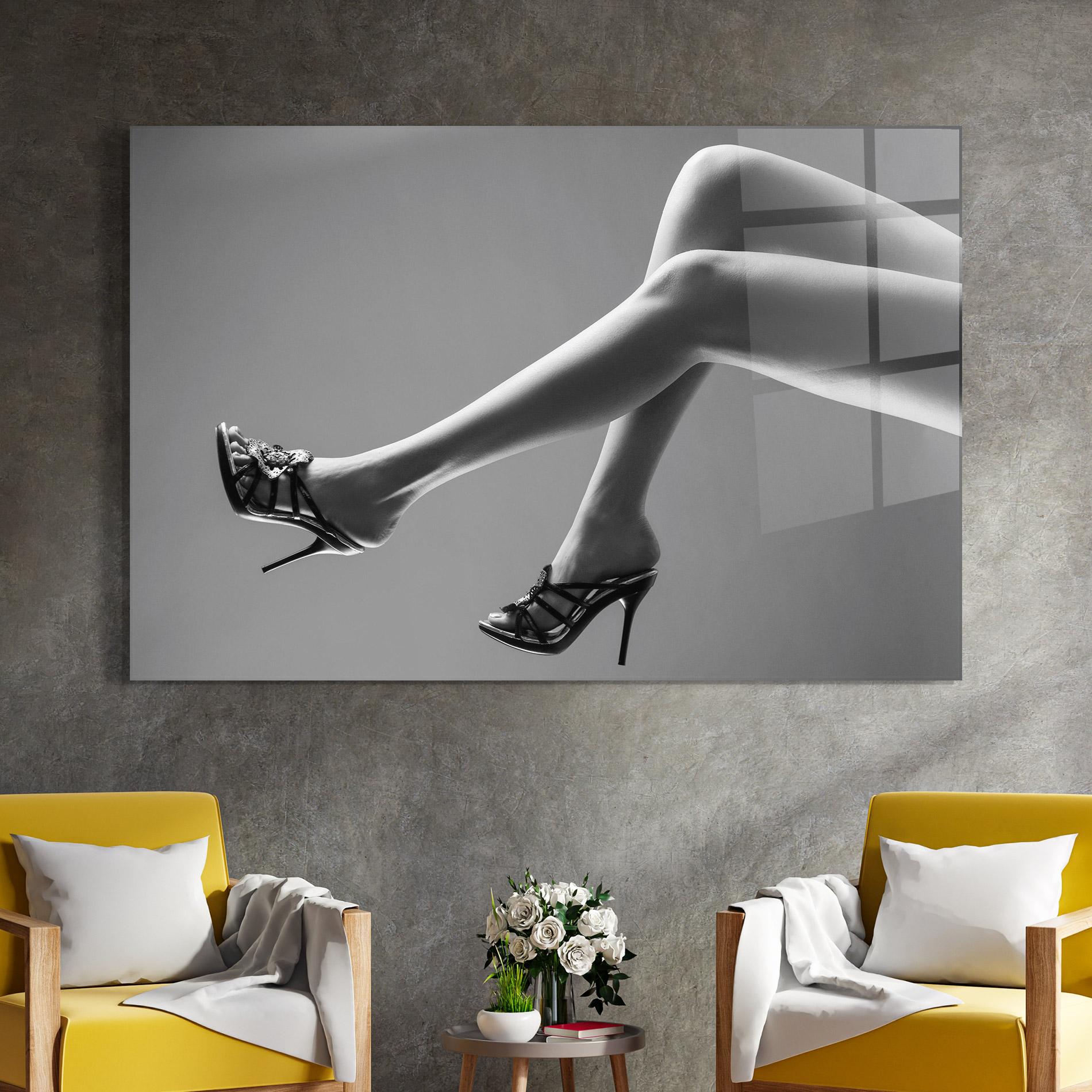 Стъклена картина Black Shoes On Grey mockup 4