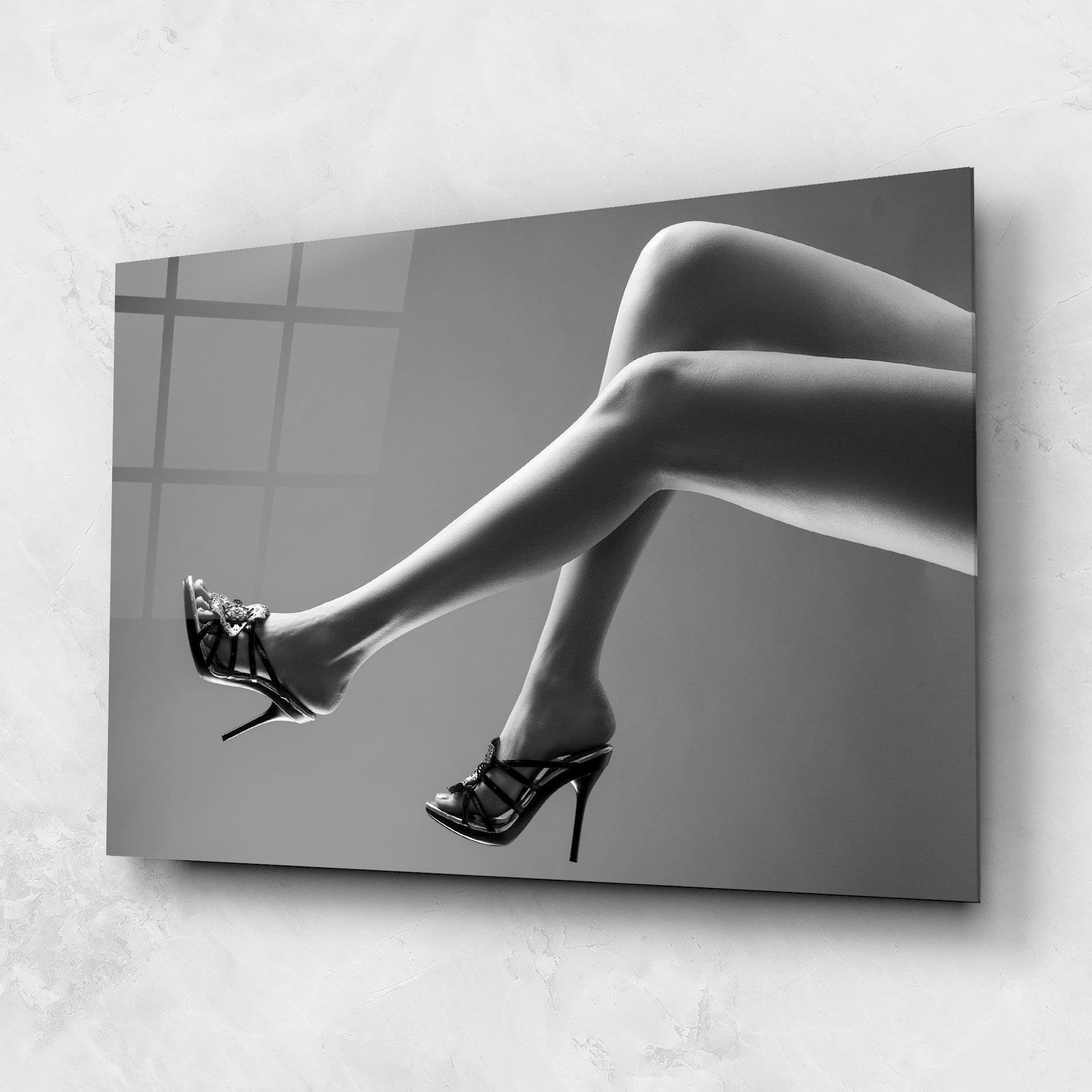 Стъклена картина Black Shoes On Grey mockup 1