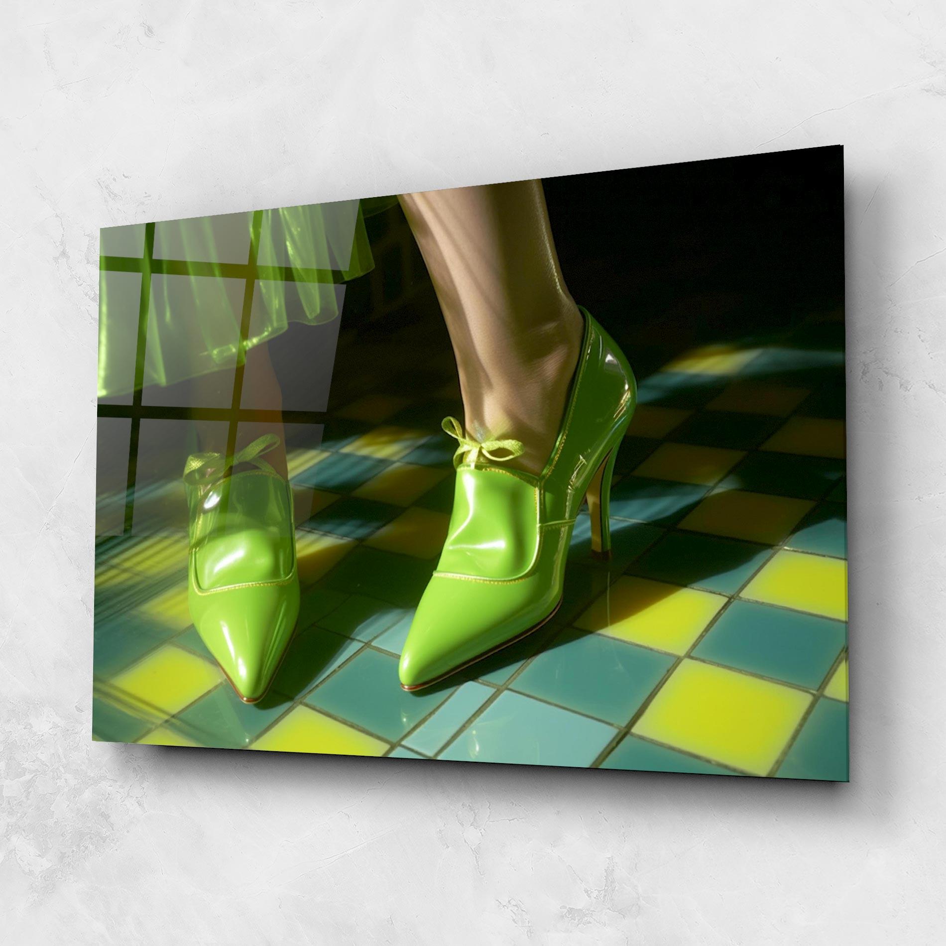 Стъклена картина Green Elegant Shoes mockup 1