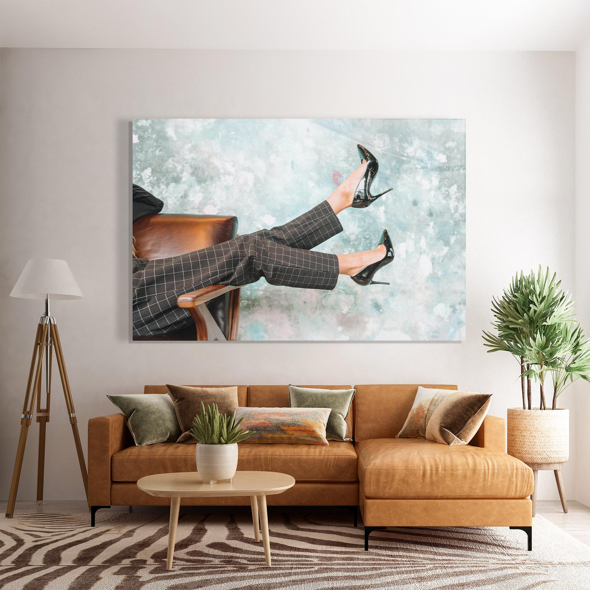 Стъклена картина Black Shoes On Chair mockup 7