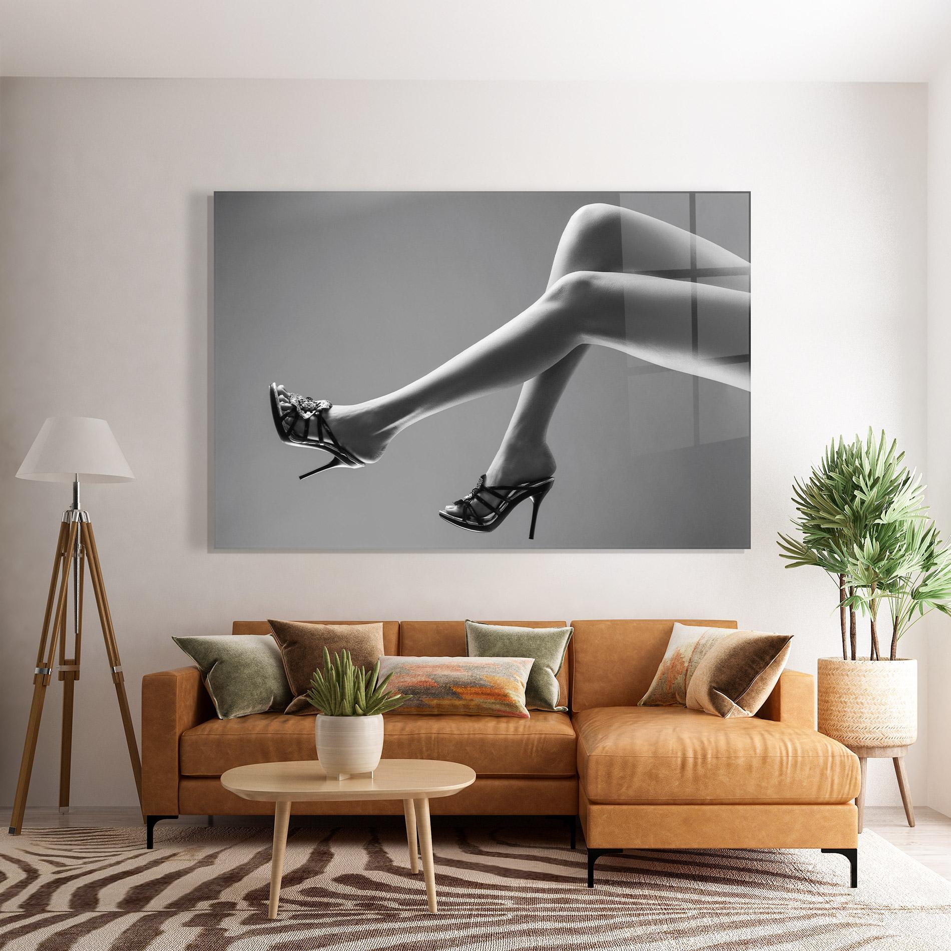 Стъклена картина Black Shoes On Grey mockup 7