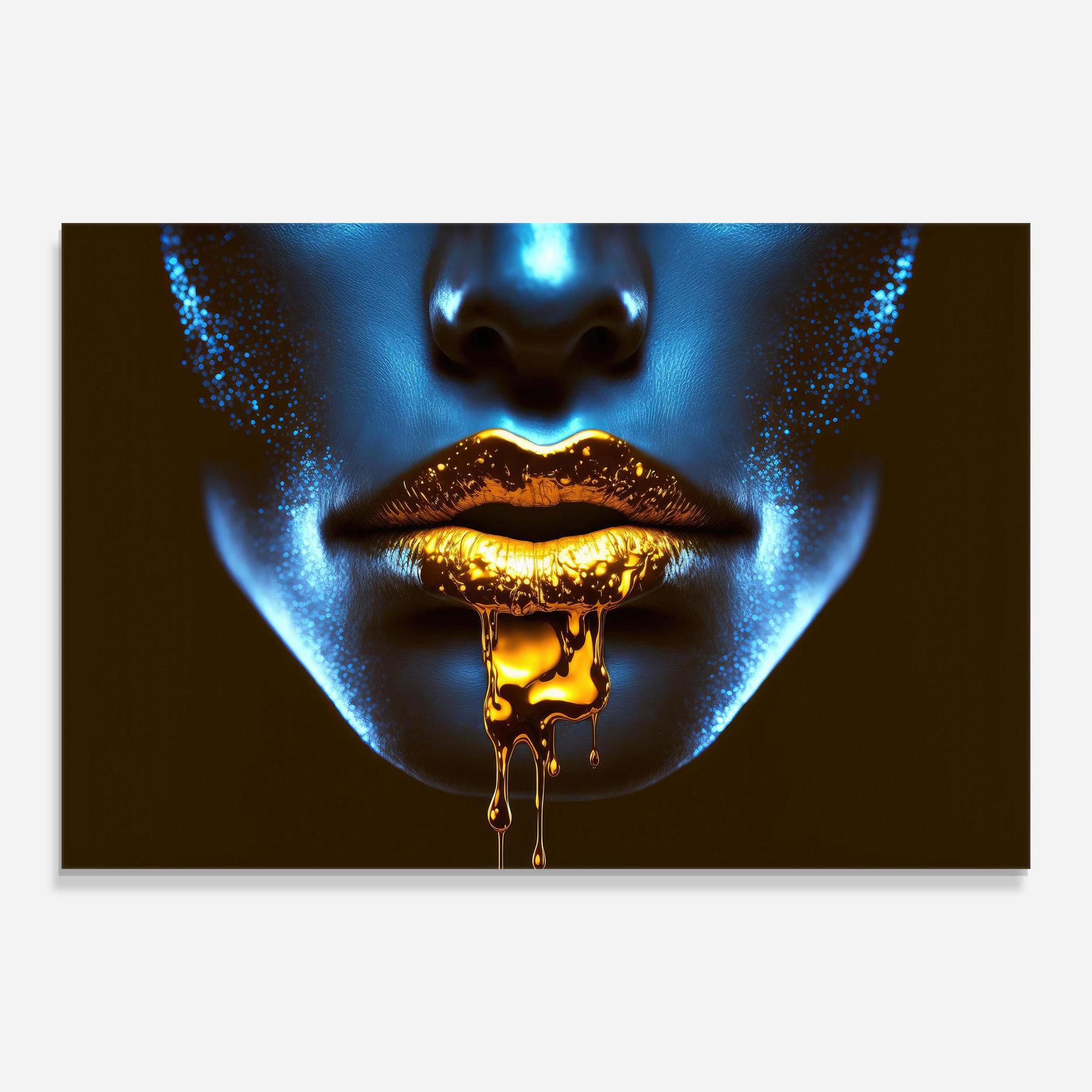 Стъклена картина Blue Gold Lips mockup 0