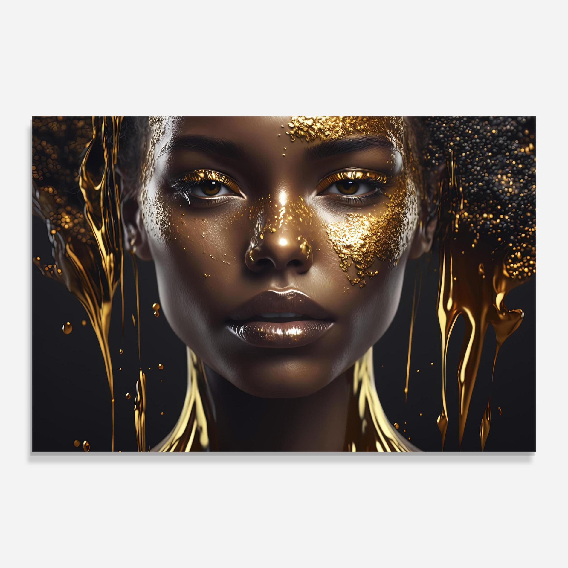 Стъклена картина Gold Portrait Falling mockup 0
