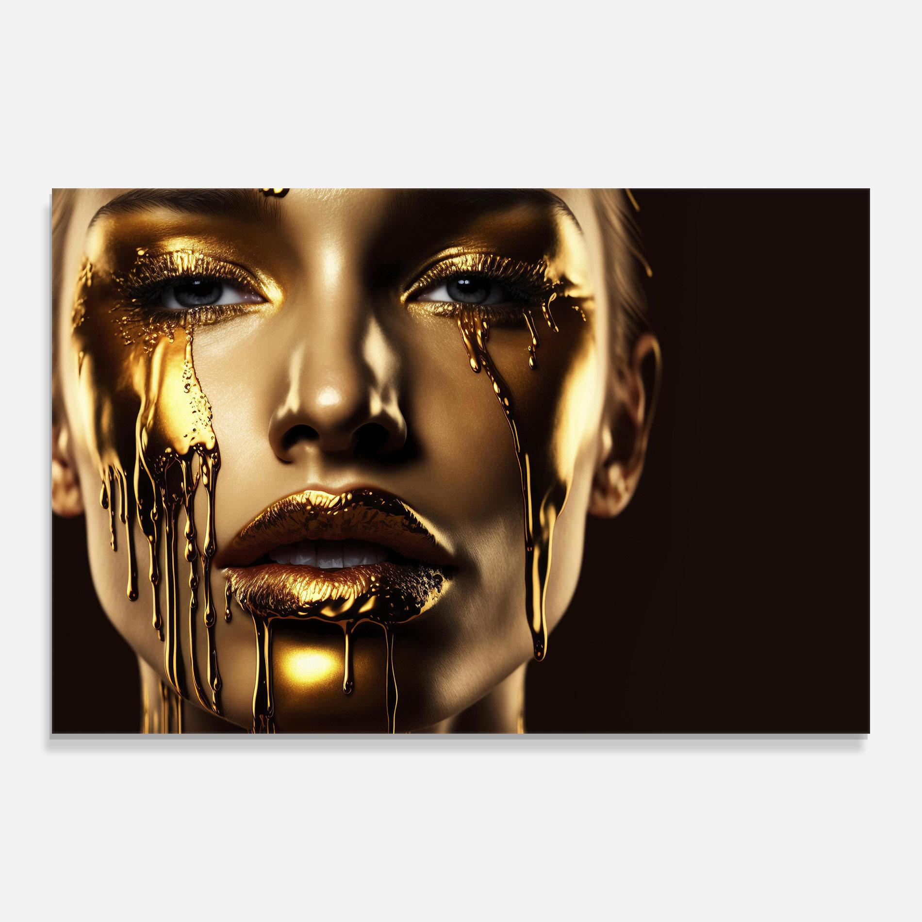 Стъклена картина Yellow Dripping Gold mockup 0