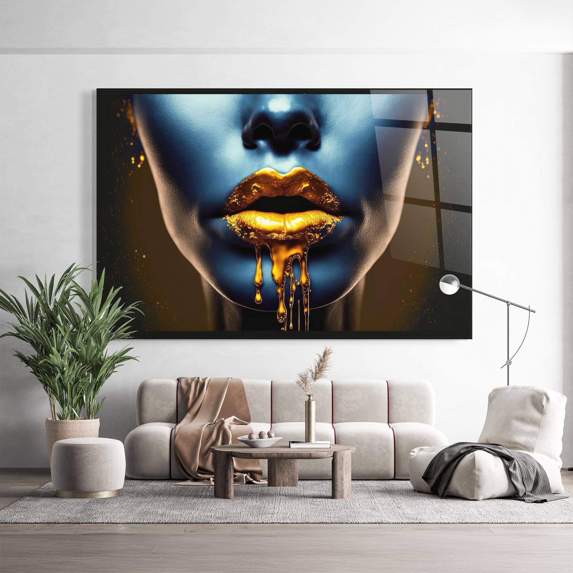 Стъклена картина Gold Liquid Blue mockup 9