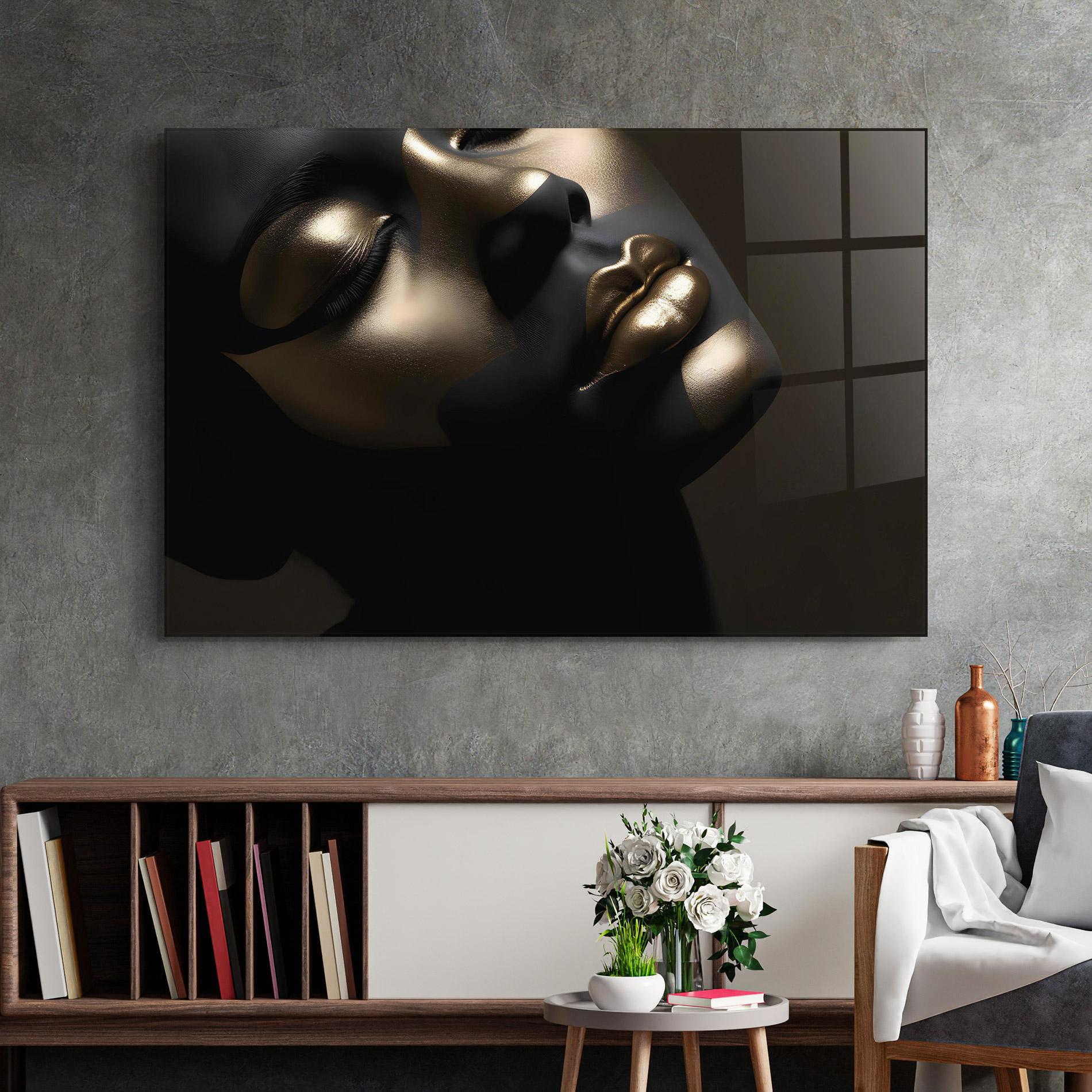 Стъклена картина Dark Gold Face mockup 2