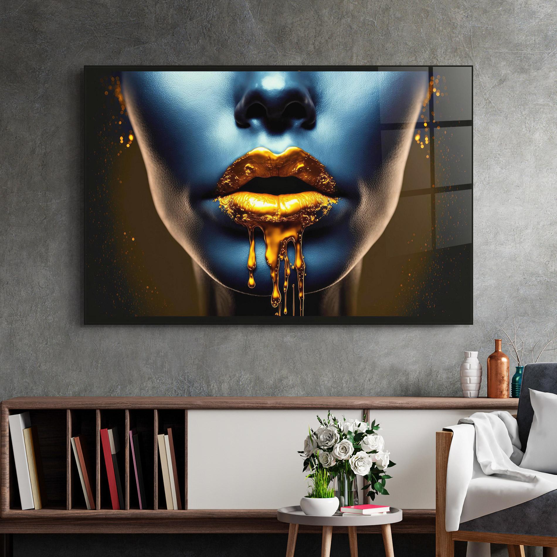 Стъклена картина Gold Liquid Blue mockup 2