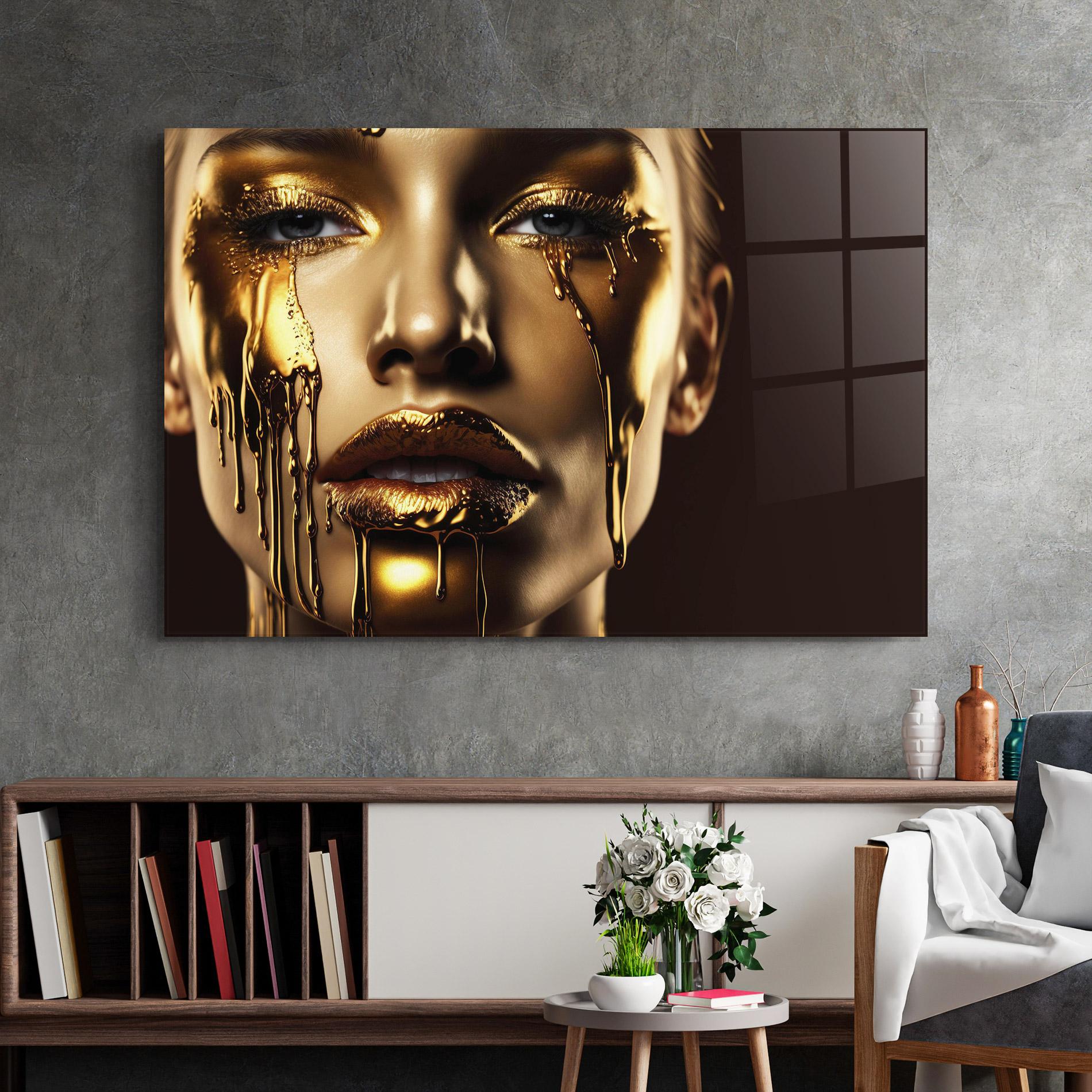 Стъклена картина Yellow Dripping Gold mockup 2