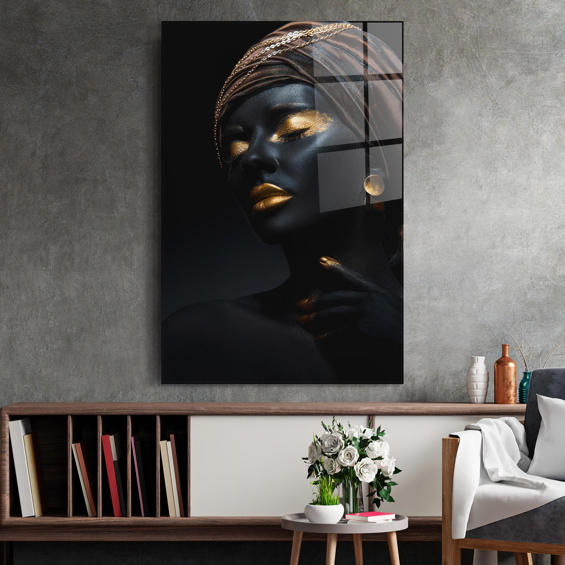 Стъклена картина Black Gold Skin mockup 2