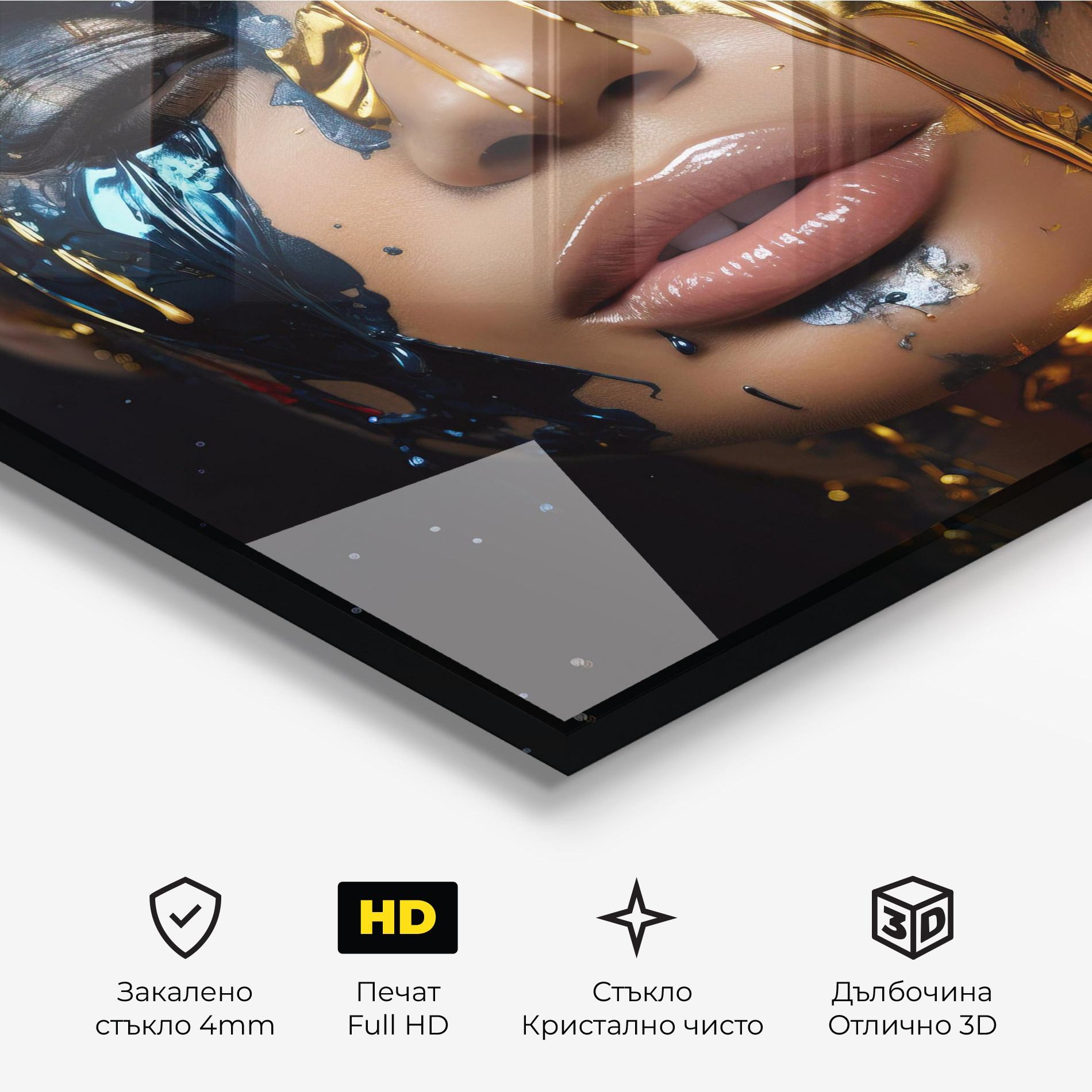 Стъклена картина Blue Gold Paint Face mockup 3