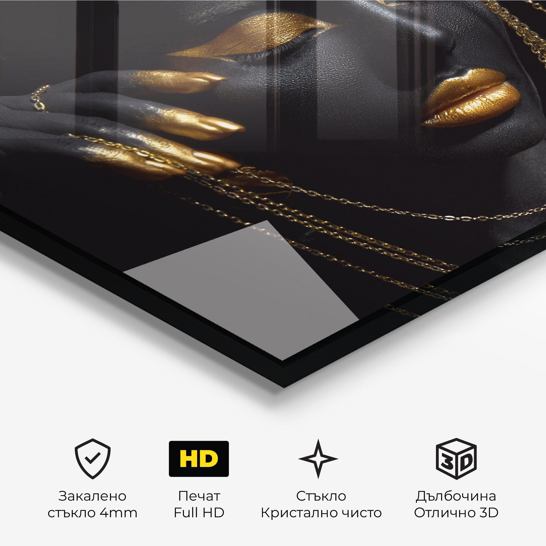 Стъклена картина Gold Black Skin mockup 3