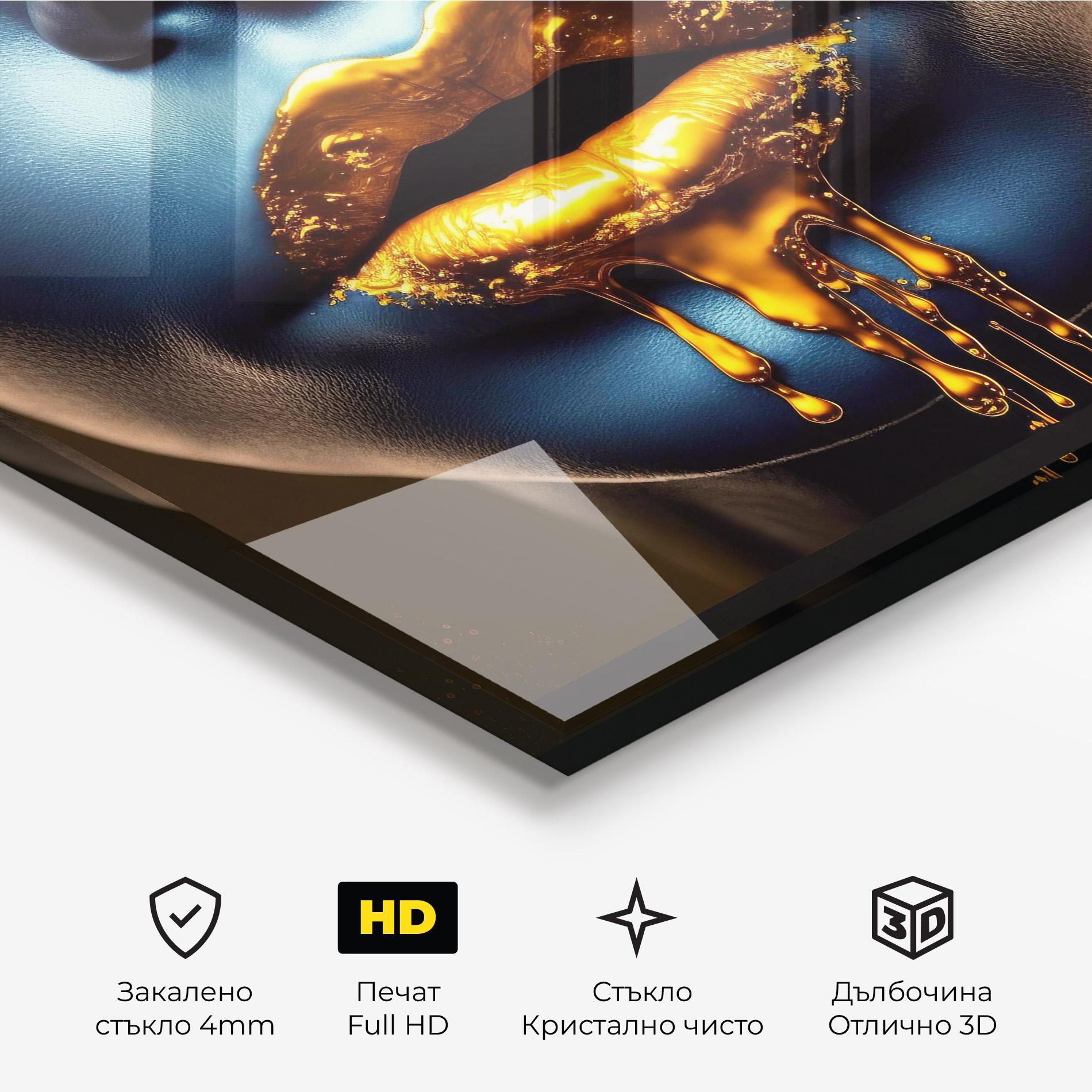 Стъклена картина Gold Liquid Blue mockup 3