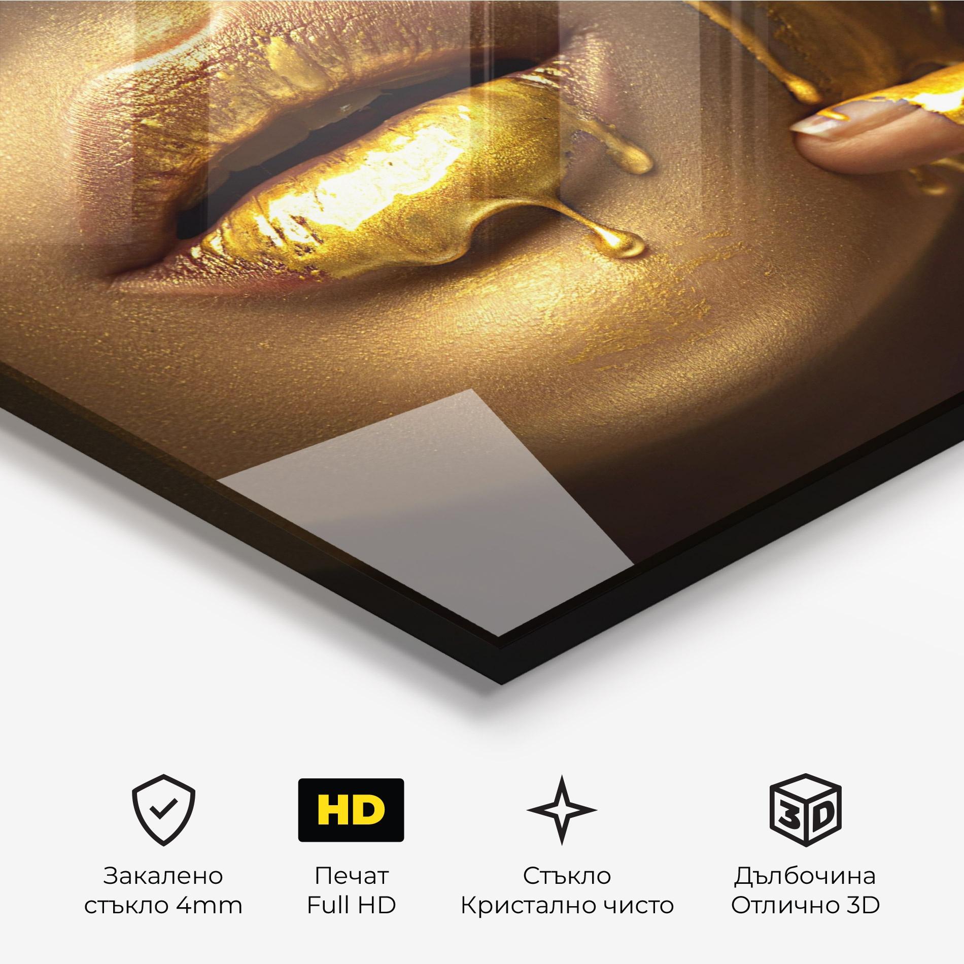 Стъклена картина Golden Lips mockup 3