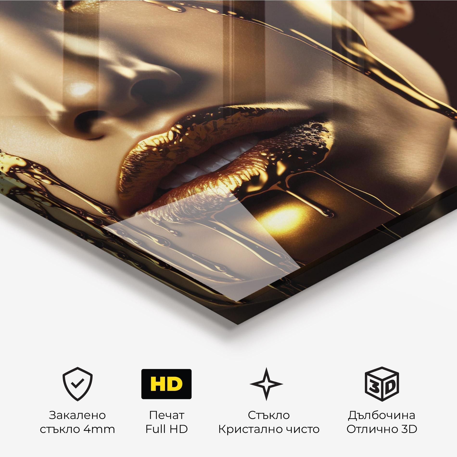 Стъклена картина Yellow Dripping Gold mockup 3