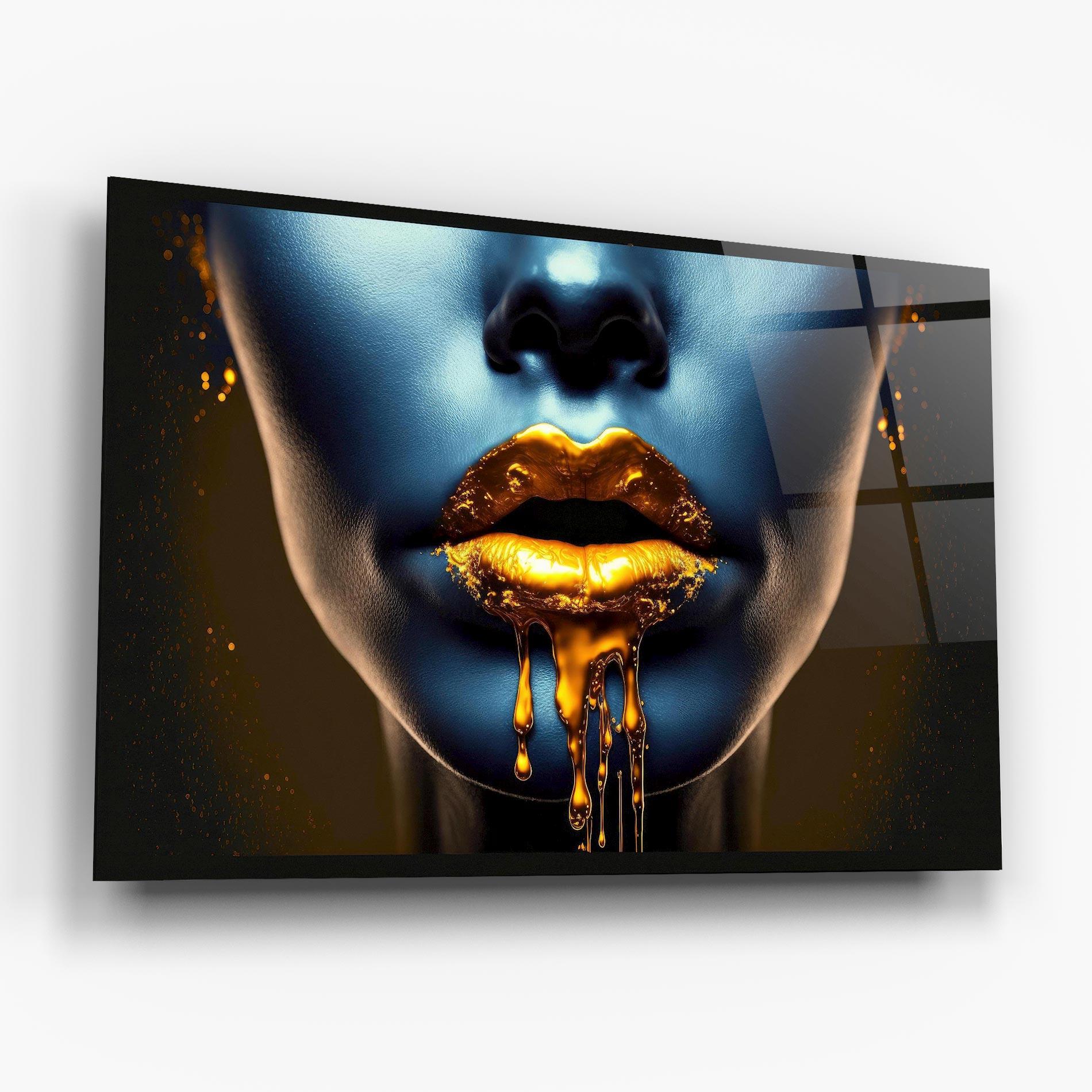 Стъклена картина Gold Liquid Blue mockup 6