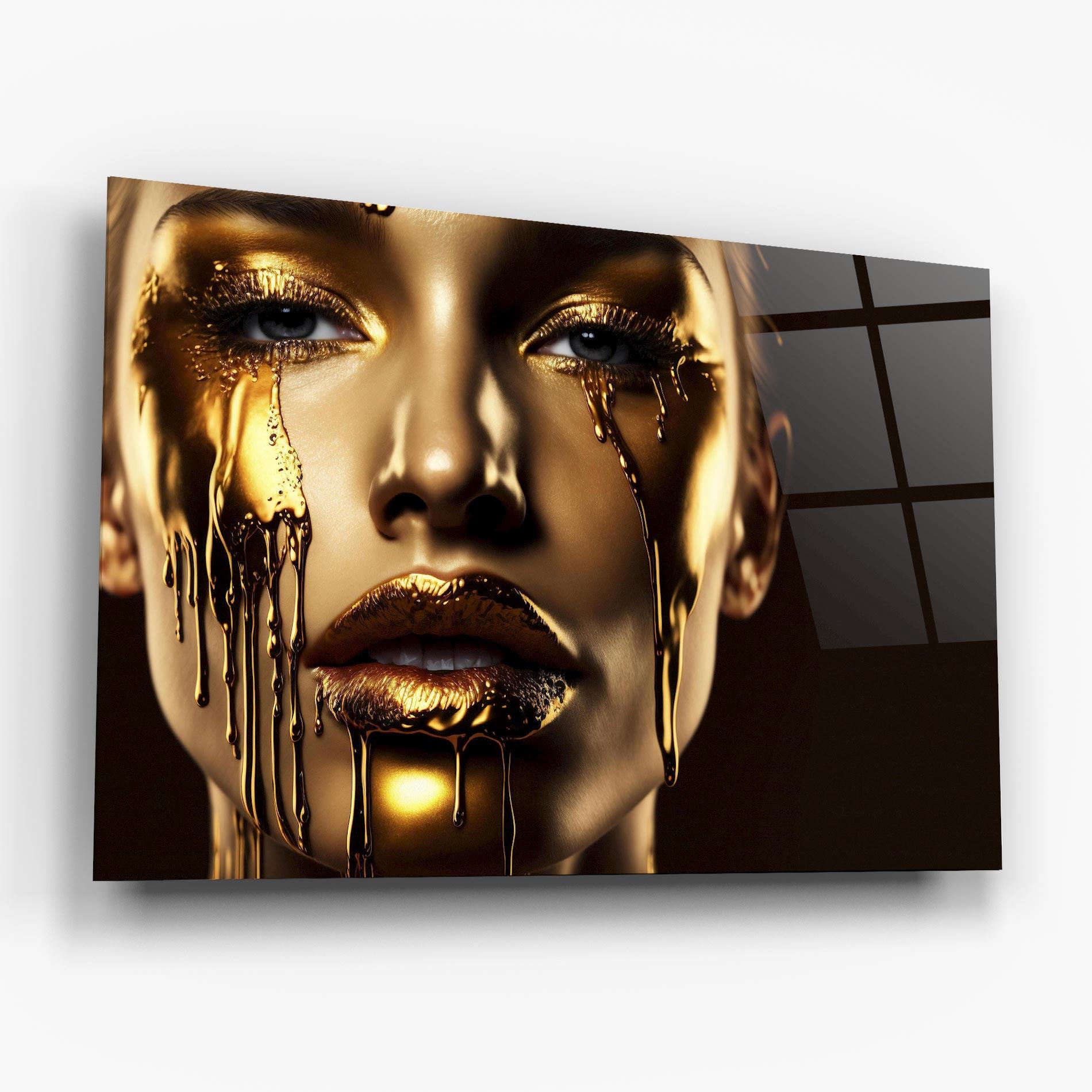 Стъклена картина Yellow Dripping Gold mockup 6