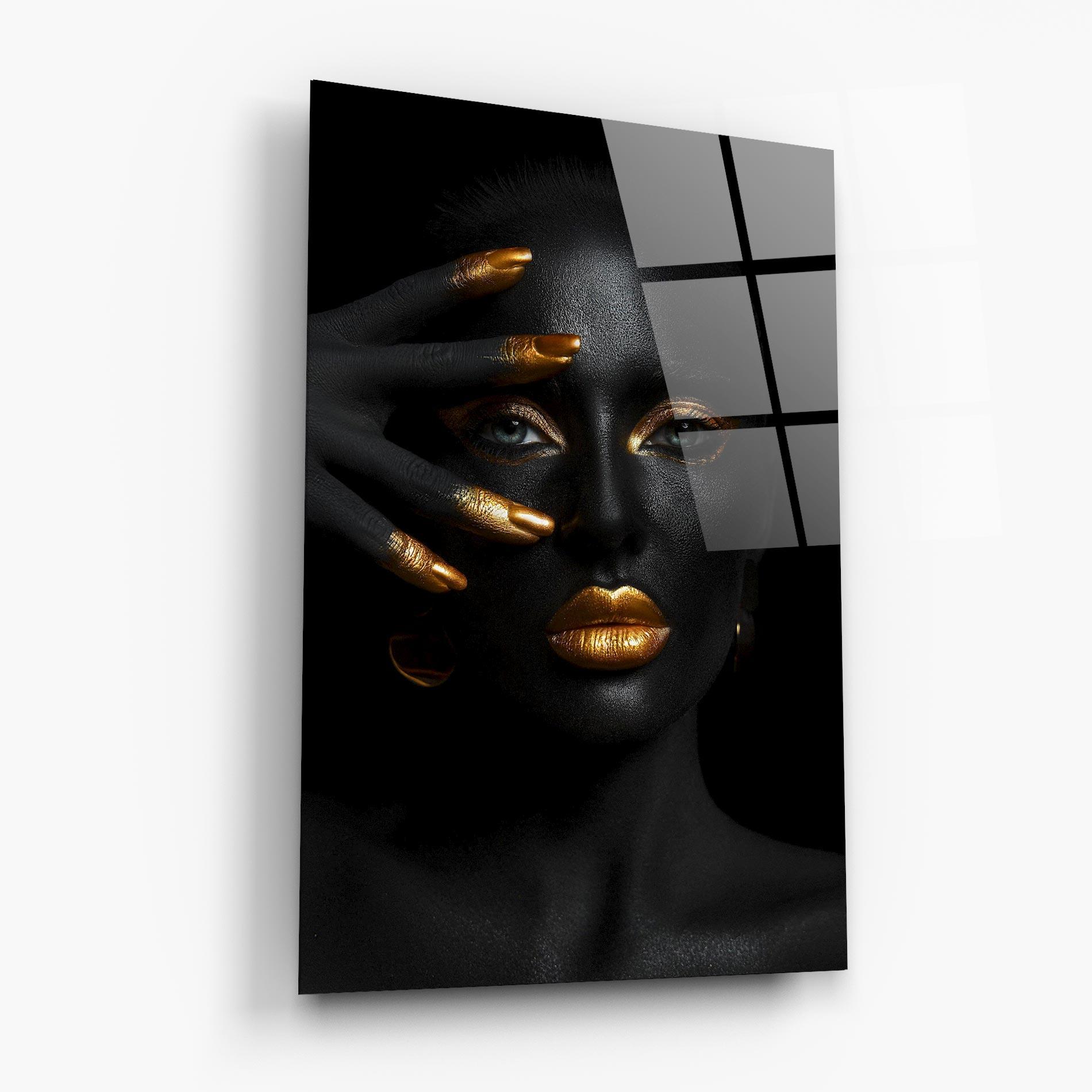 Стъклена картина Gold Makeup Nails mockup 6