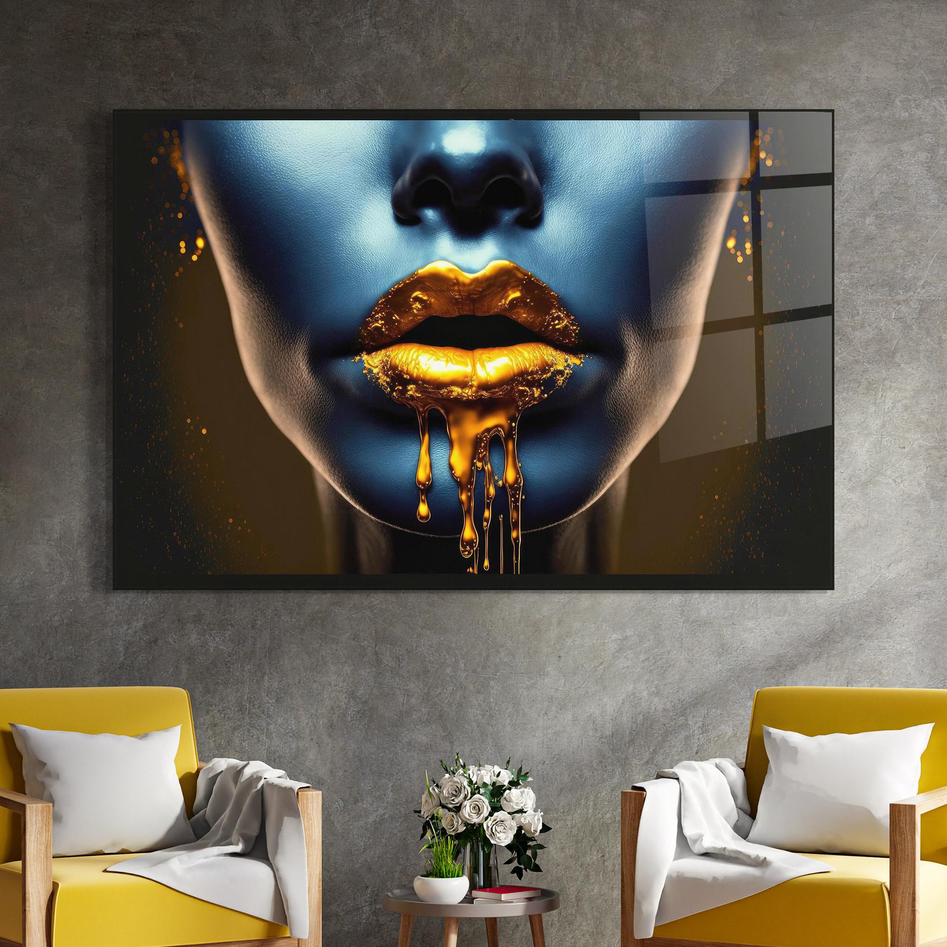 Стъклена картина Gold Liquid Blue mockup 4