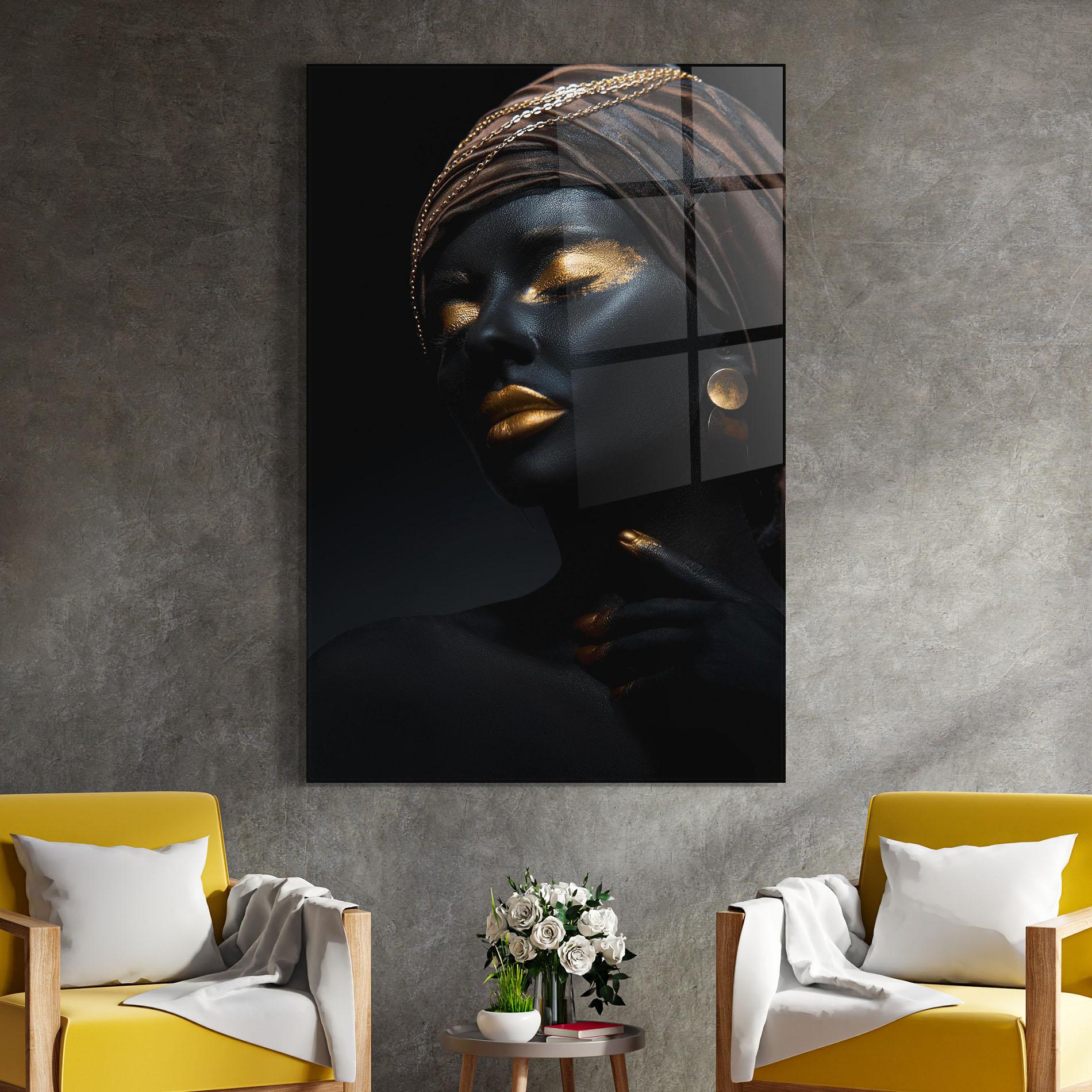 Стъклена картина Black Gold Skin mockup 4