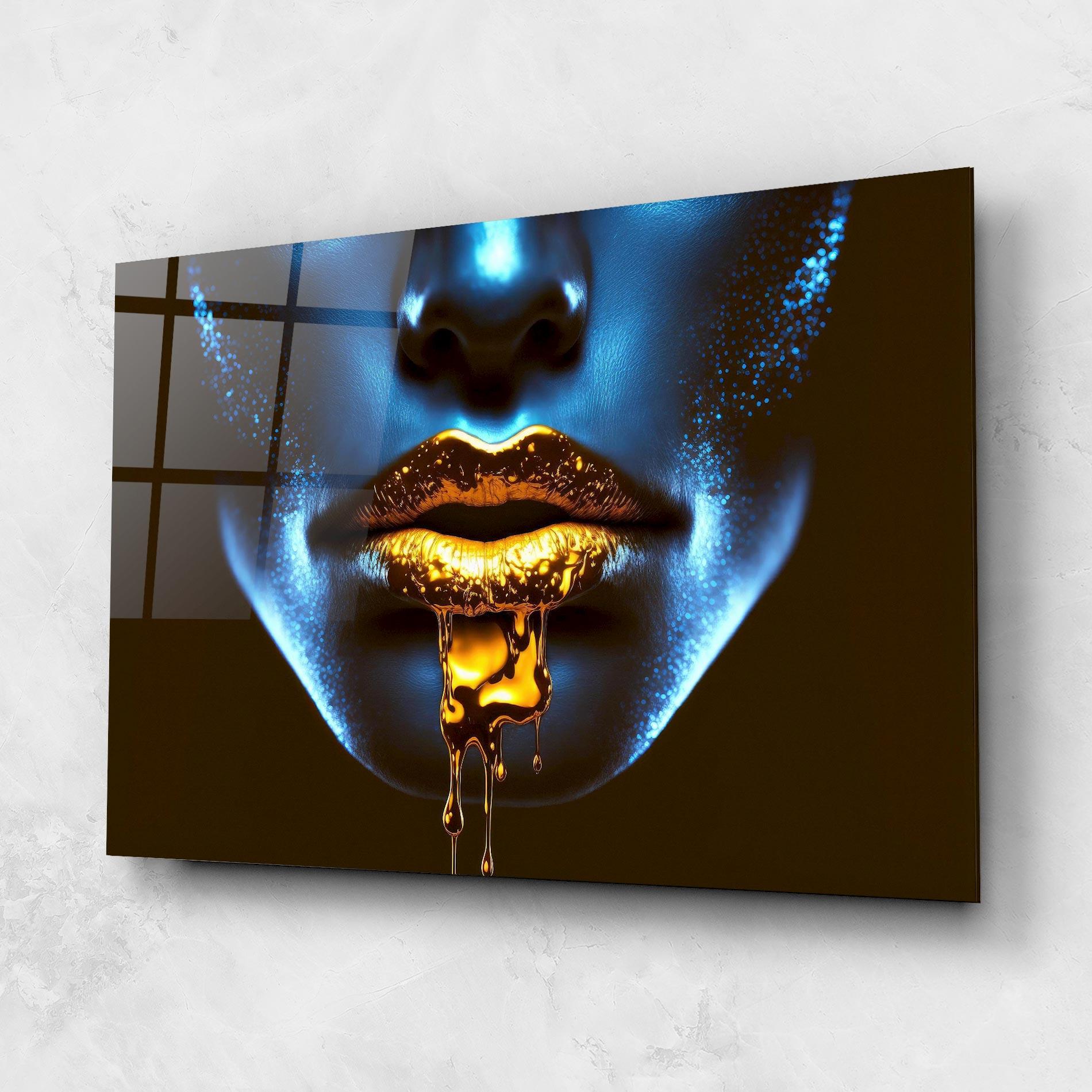 Стъклена картина Blue Gold Lips mockup 1