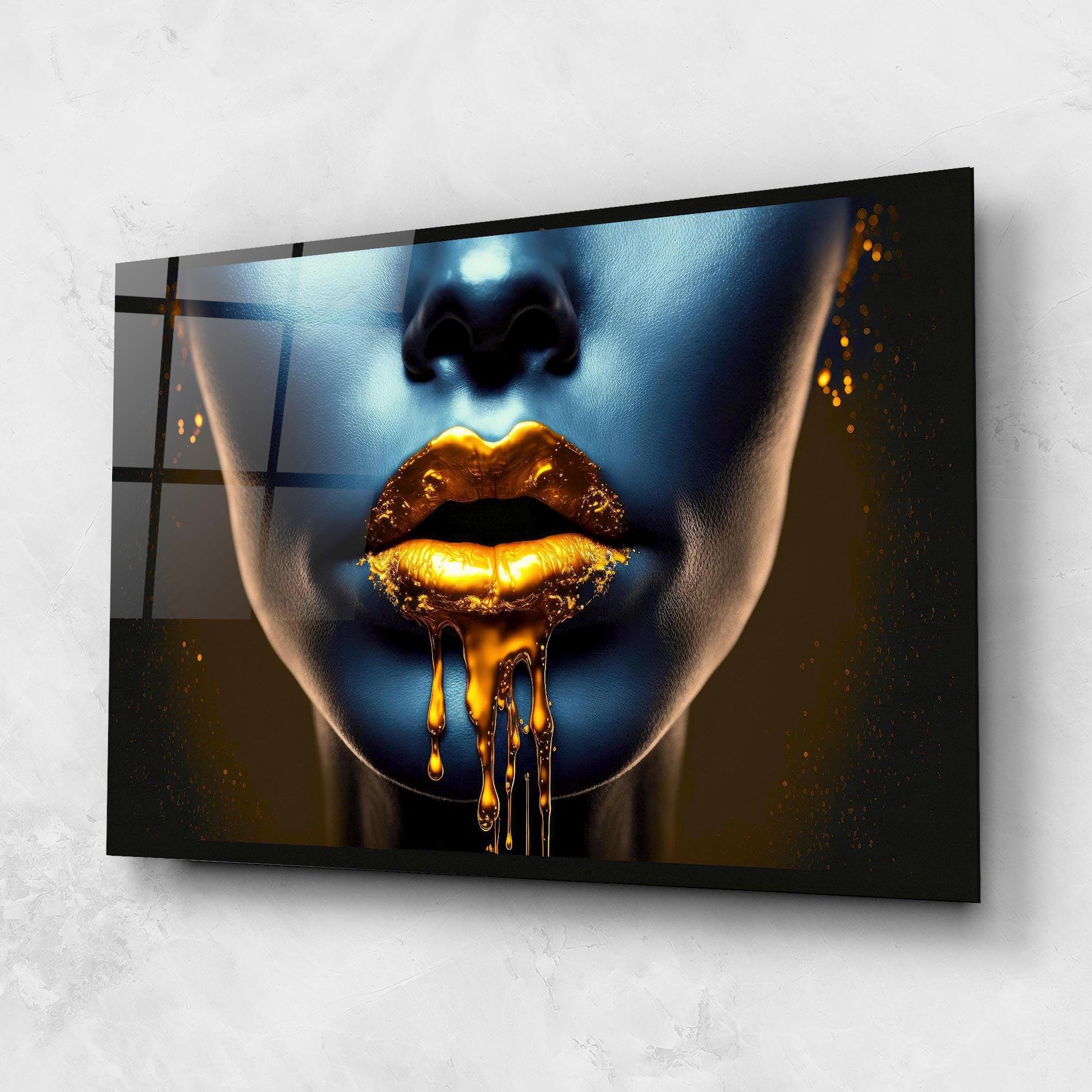 Стъклена картина Gold Liquid Blue mockup 1