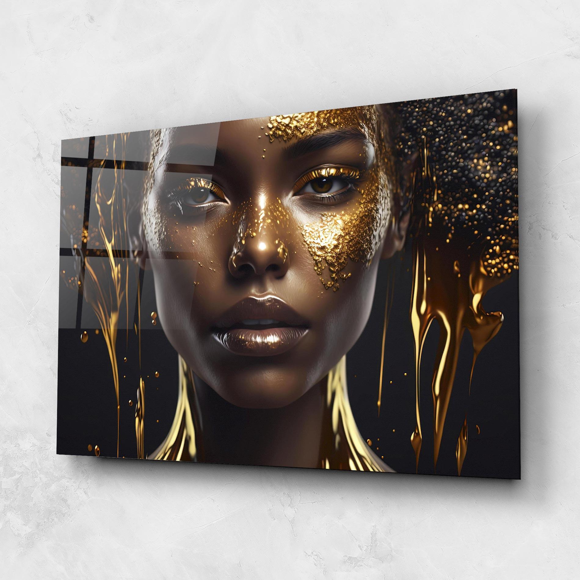 Стъклена картина Gold Portrait Falling mockup 1