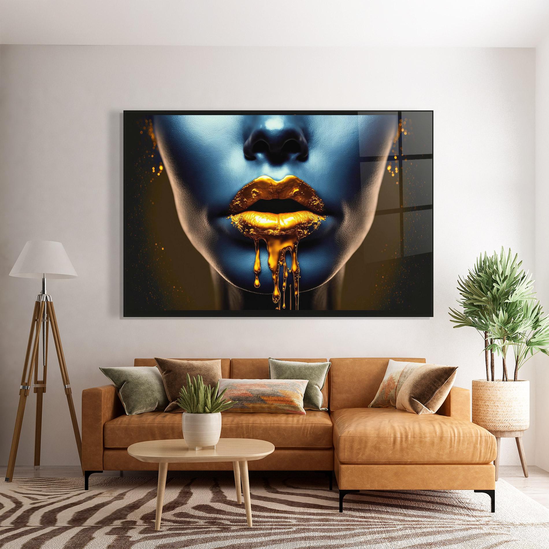 Стъклена картина Gold Liquid Blue mockup 7