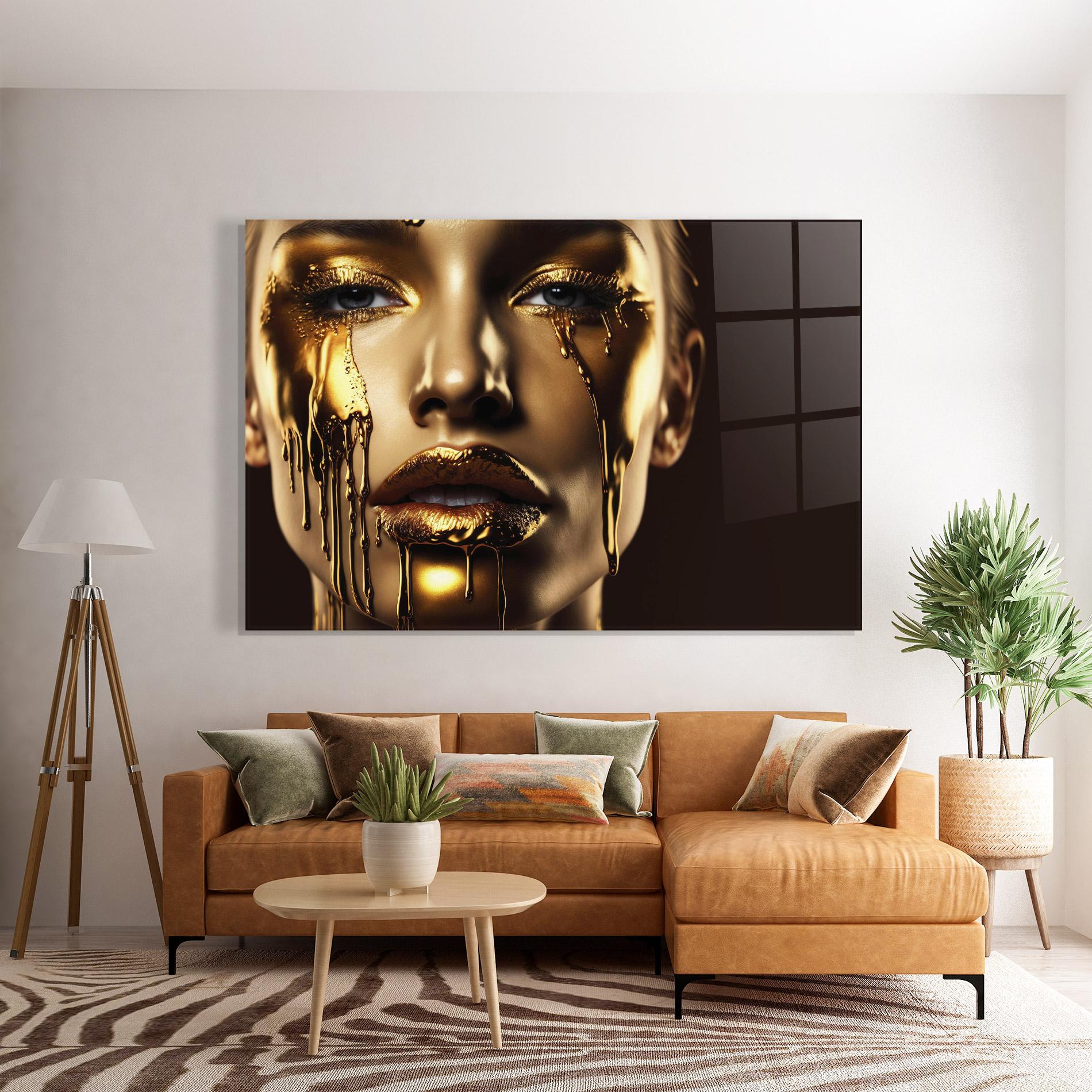 Стъклена картина Yellow Dripping Gold mockup 7