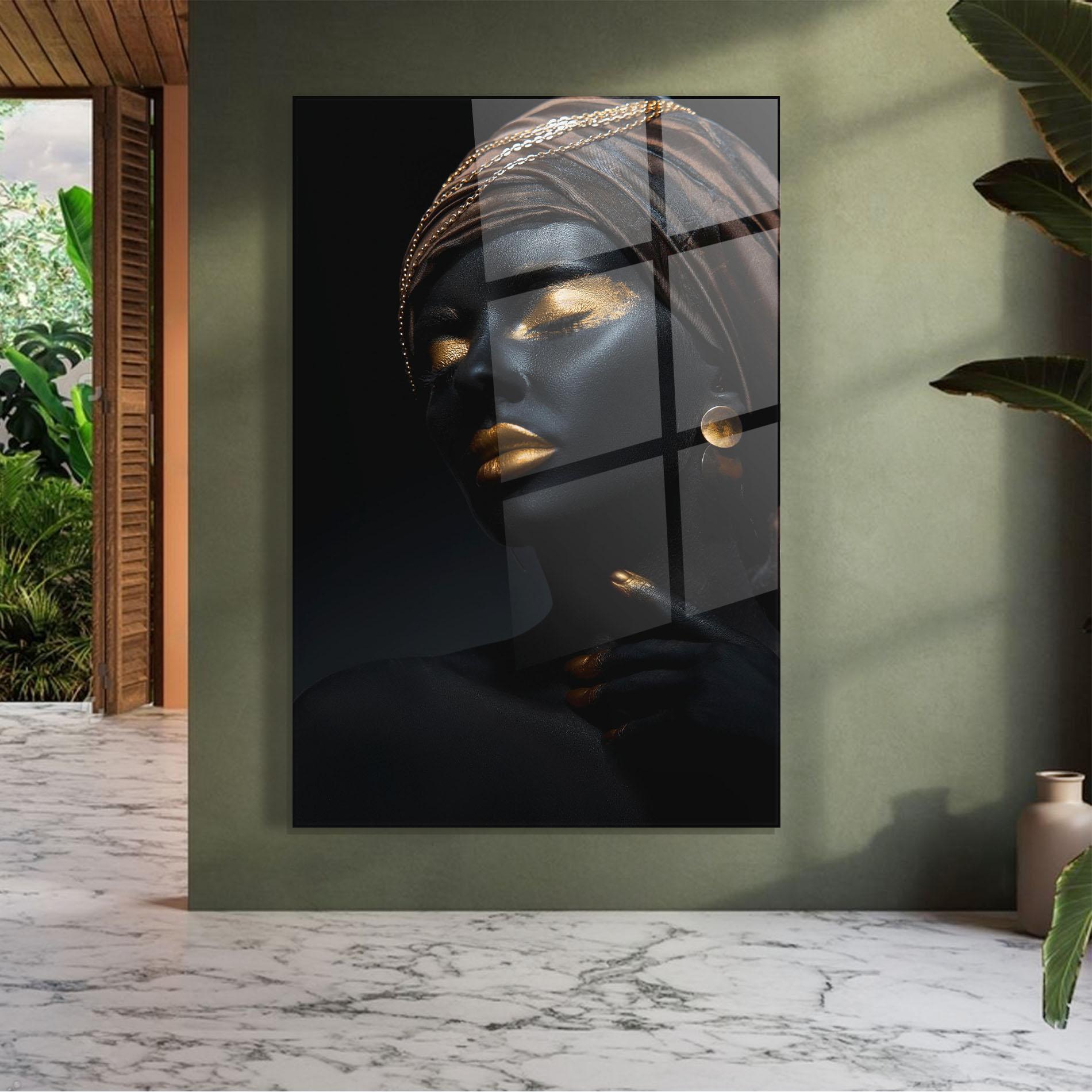 Стъклена картина Black Gold Skin mockup 7